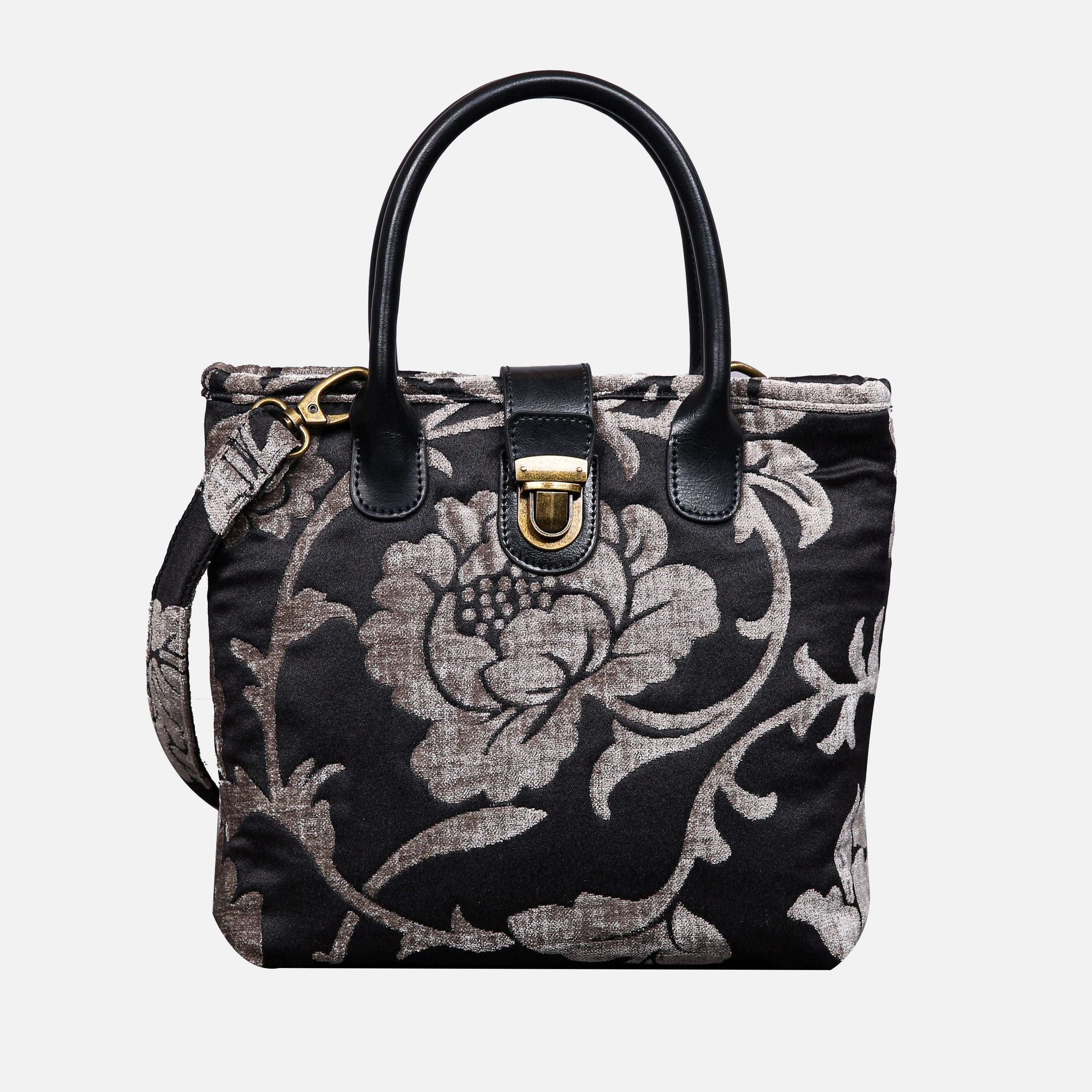 Floral Brocade Grey Tuck Lock Carpet Satchel carpet bag MCW Handmade of America main