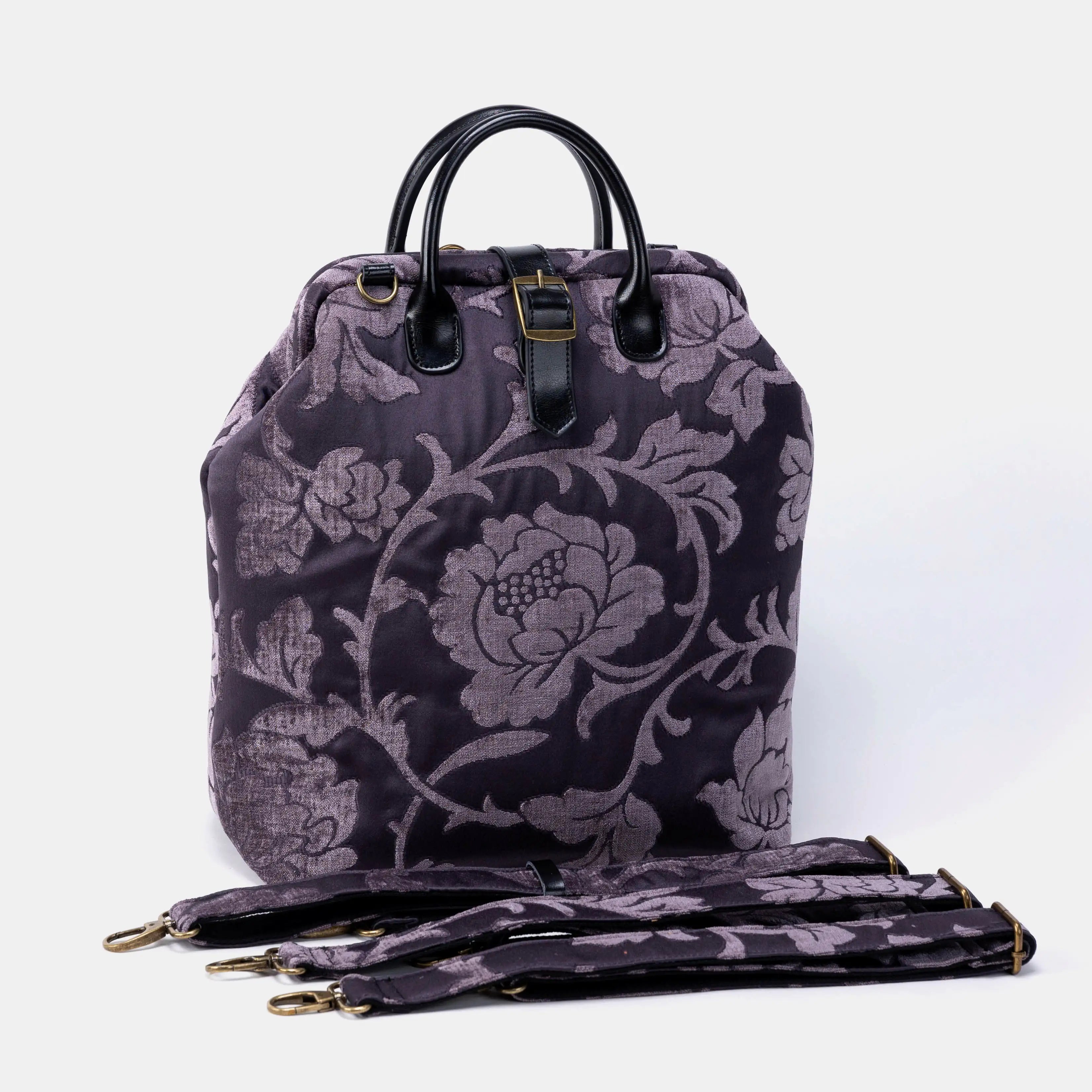 Floral Brocade Purple Carpet Laptop Backpack Carpetbag of America Front