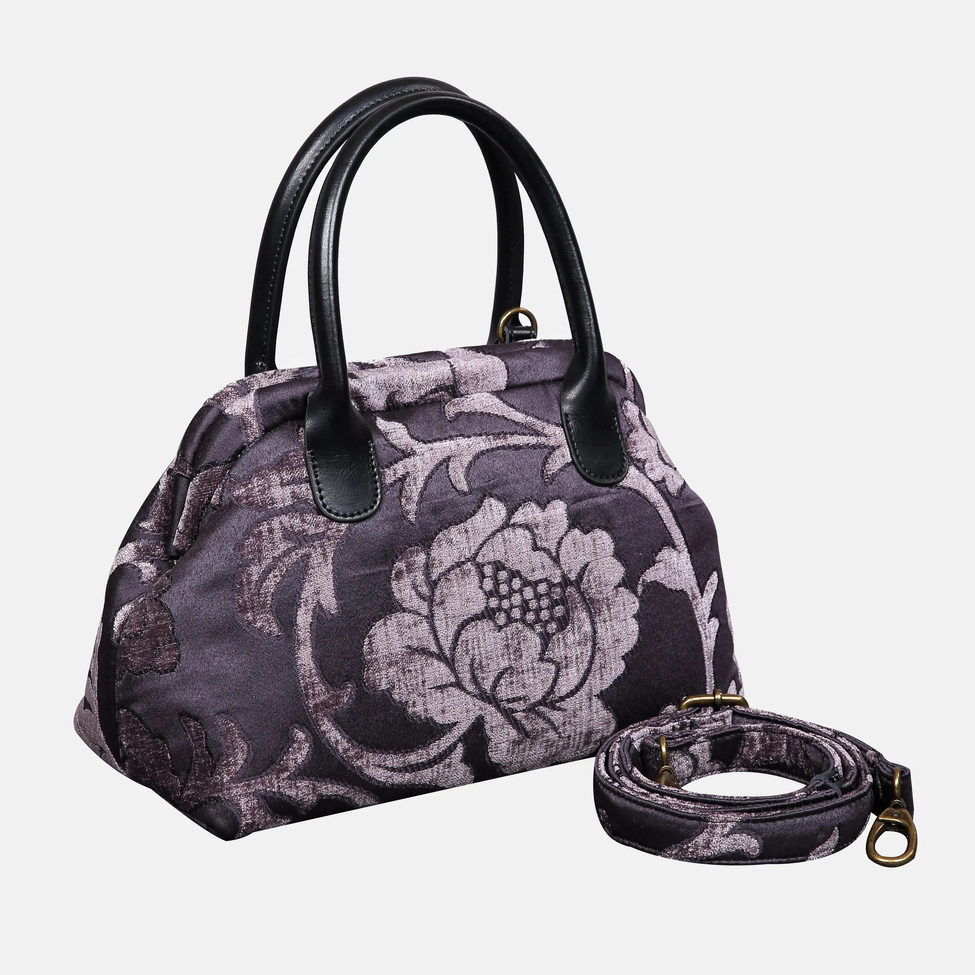 Floral Brocade Purple Carpet Satchel carpet bag MCW Handmade of America with strap
