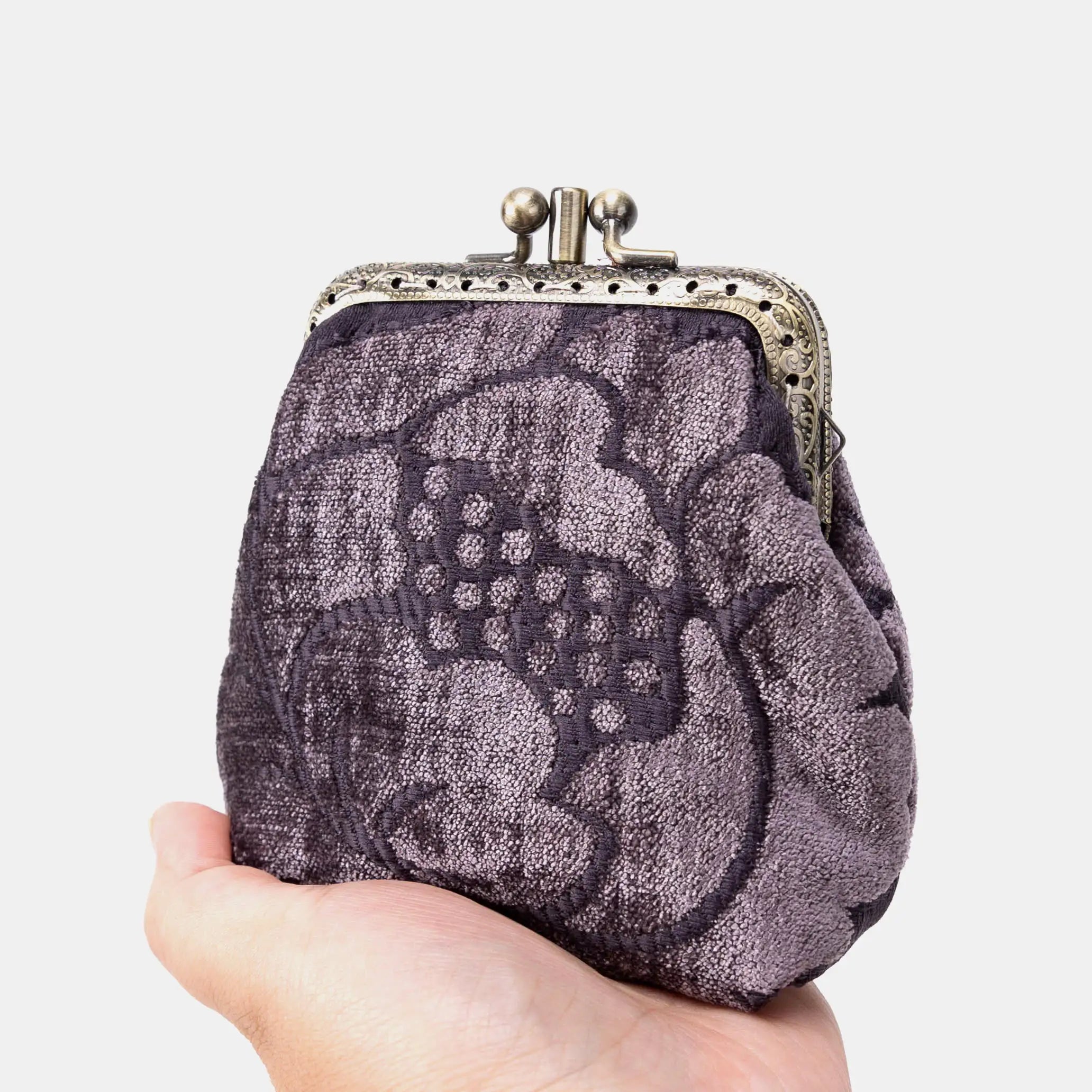 Floral Brocade Purple Double Kiss Clasp Coin  Purse of America Main