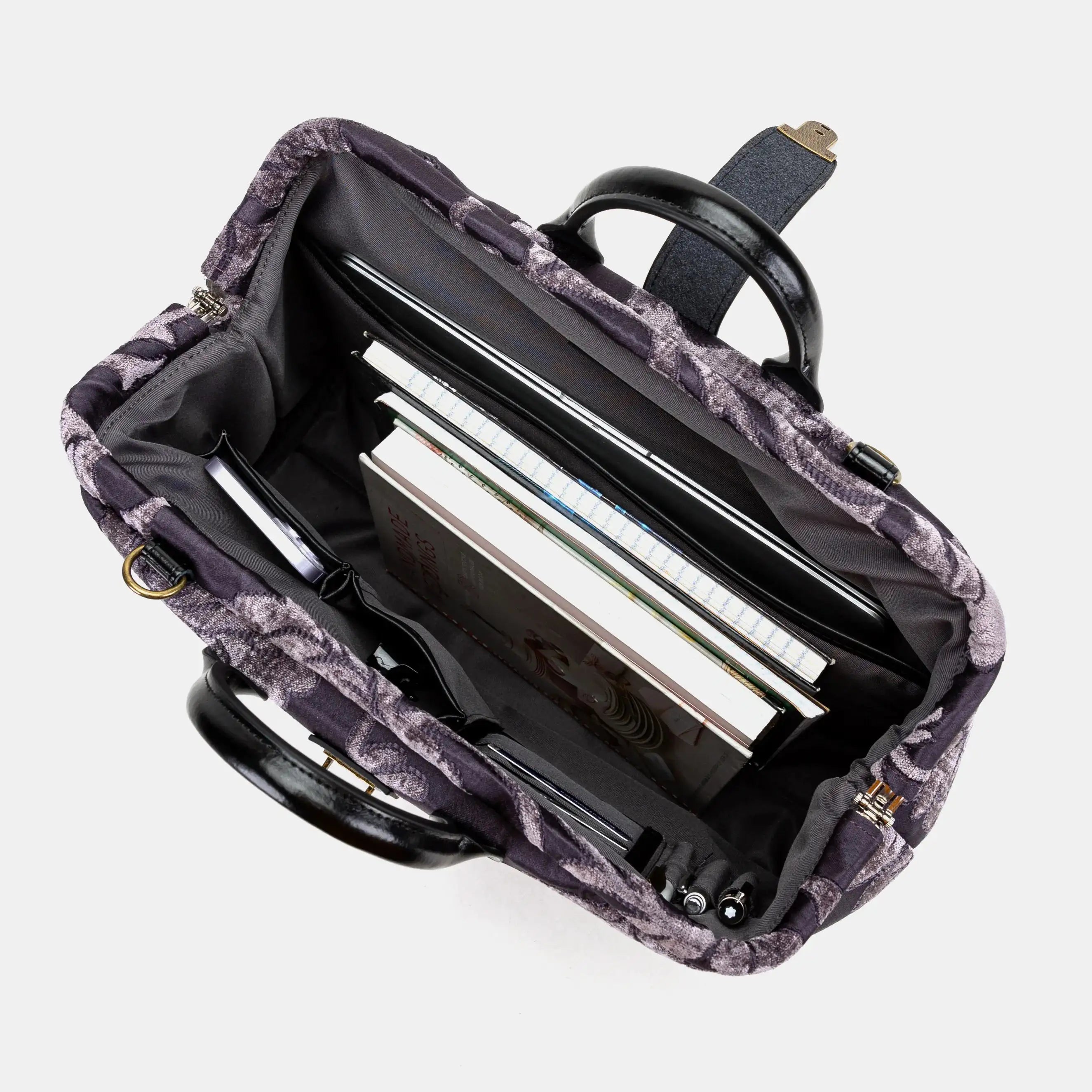 Floral Brocade Purple Laptop Work Bag of America inuse