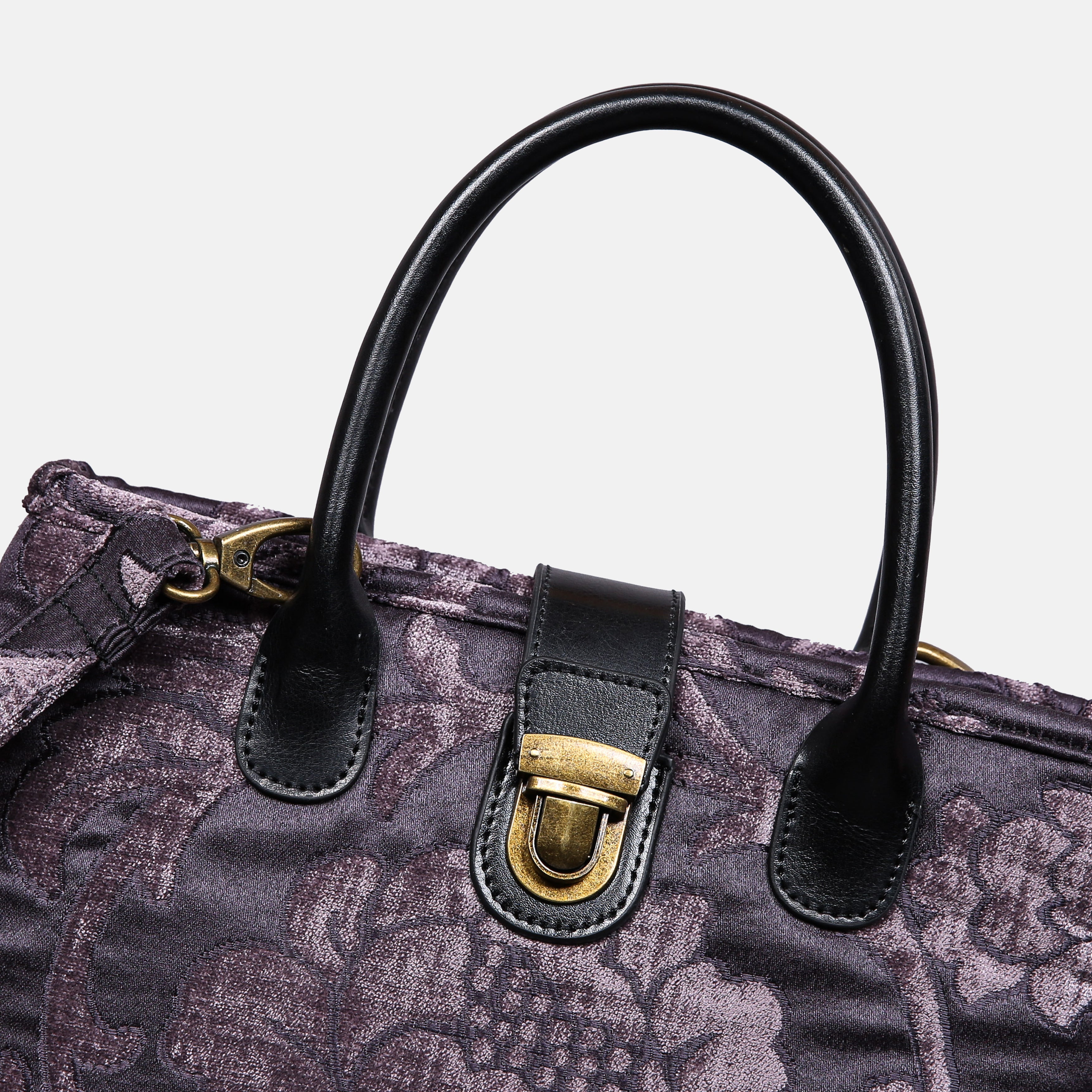 Floral Brocade Purple Tuck Lock Carpet Satchel carpet bag MCW Handmade of America details