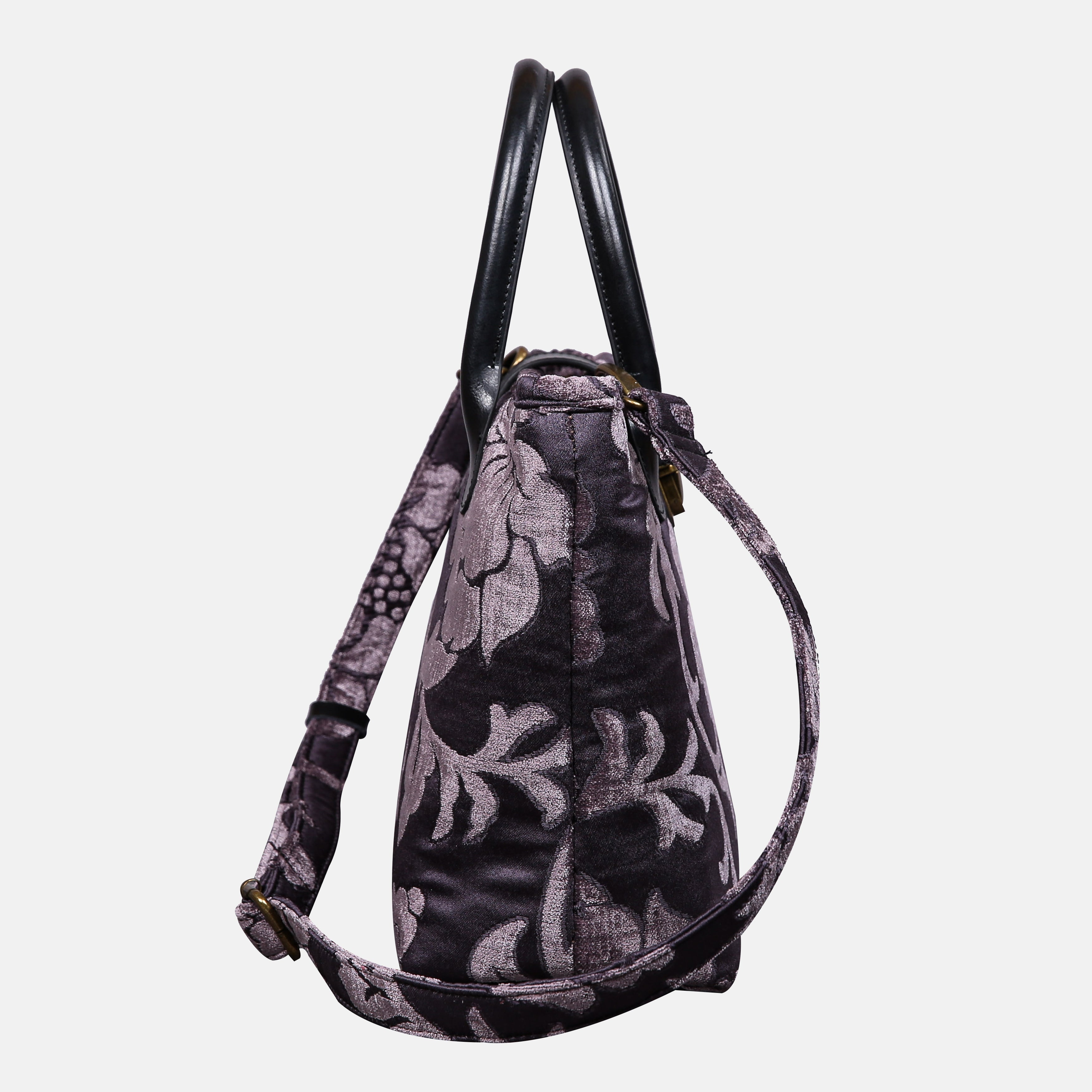 Floral Brocade Purple Tuck Lock Carpet Satchel carpet bag MCW Handmade of America side