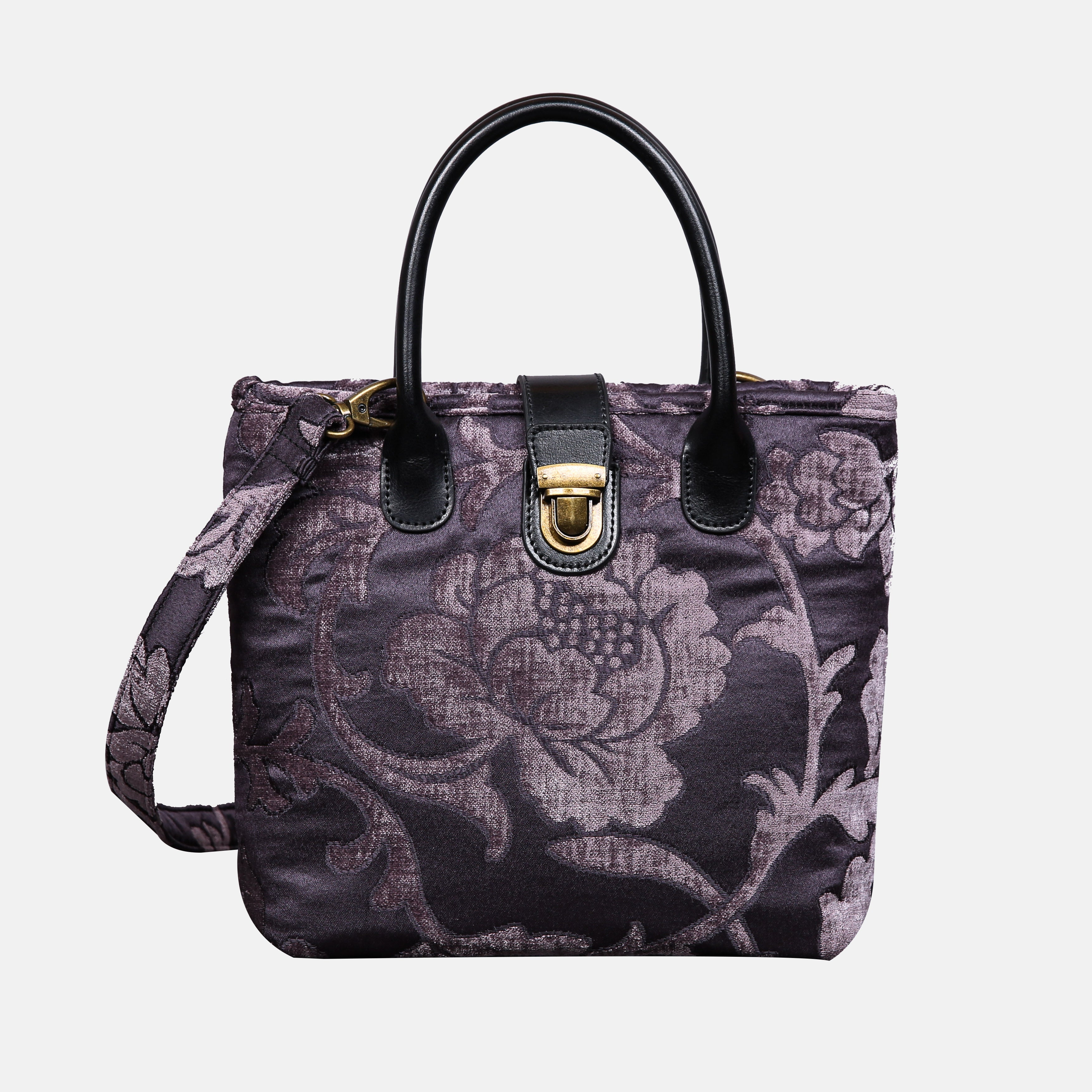 Floral Brocade Purple Tuck Lock Carpet Satchel carpet bag MCW Handmade of America main