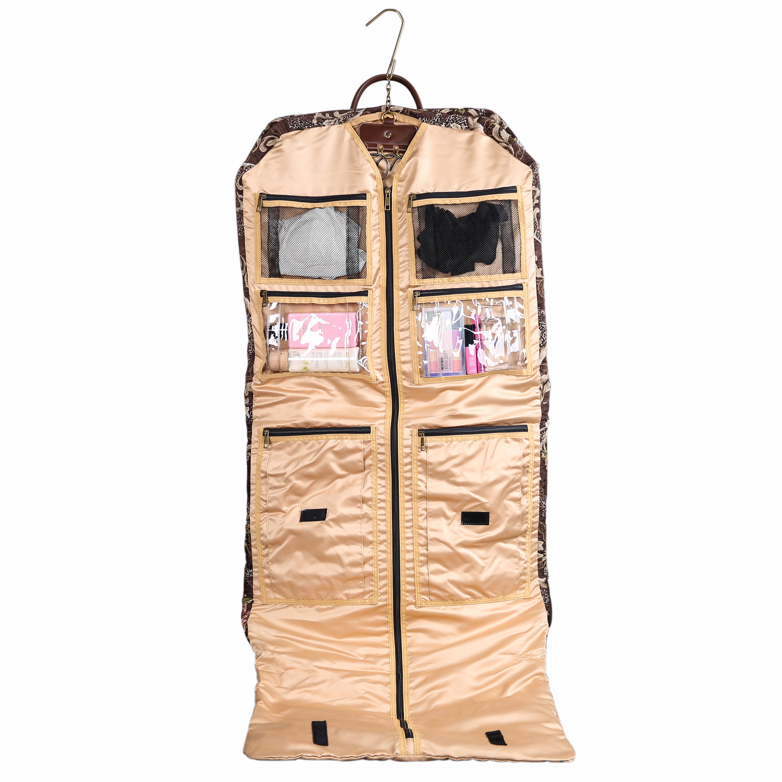 Floral Brown Carpet Garment Bag carpet bag  of America in use
