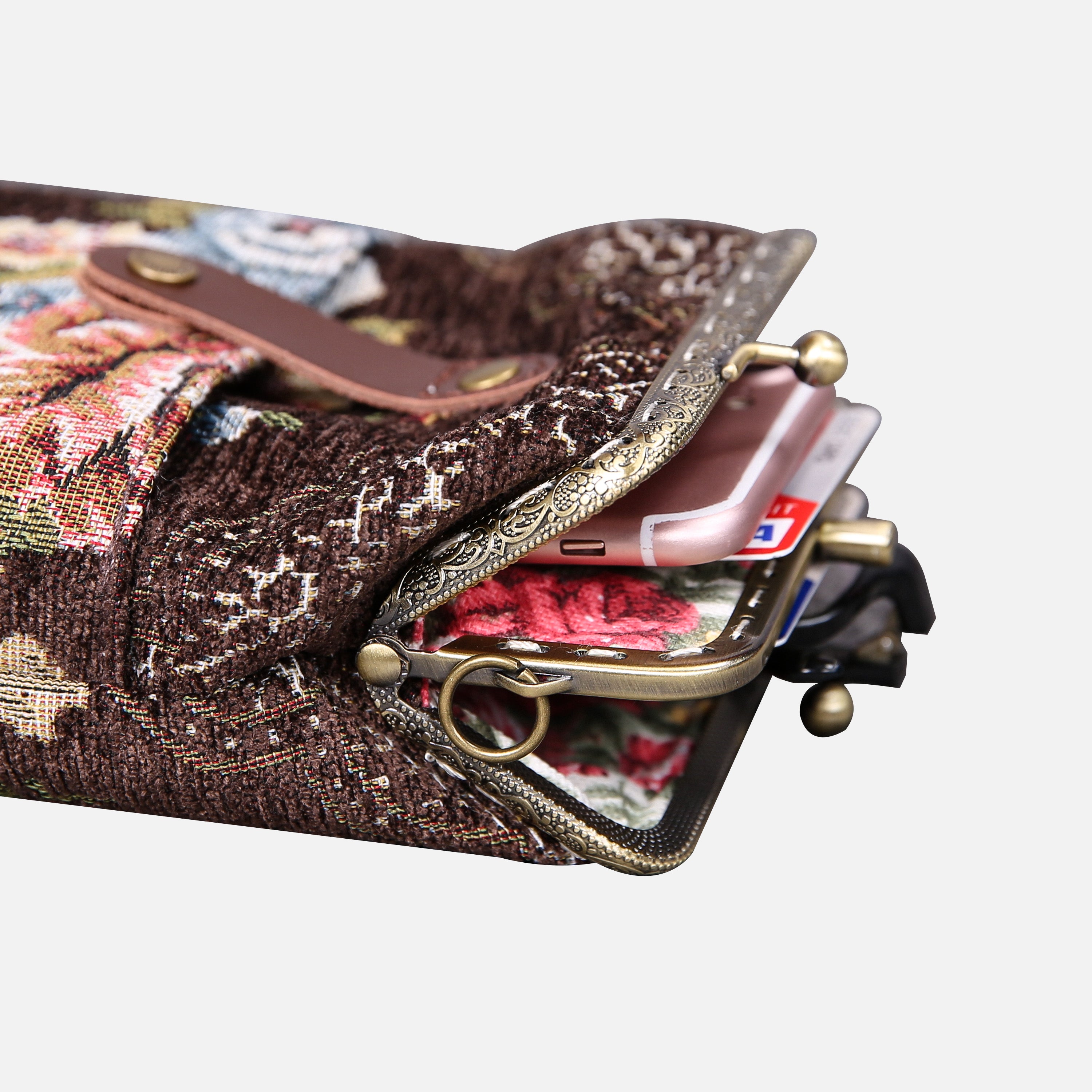 Floral Brown Carpet Phone Case Carpetbag of America open to the side
