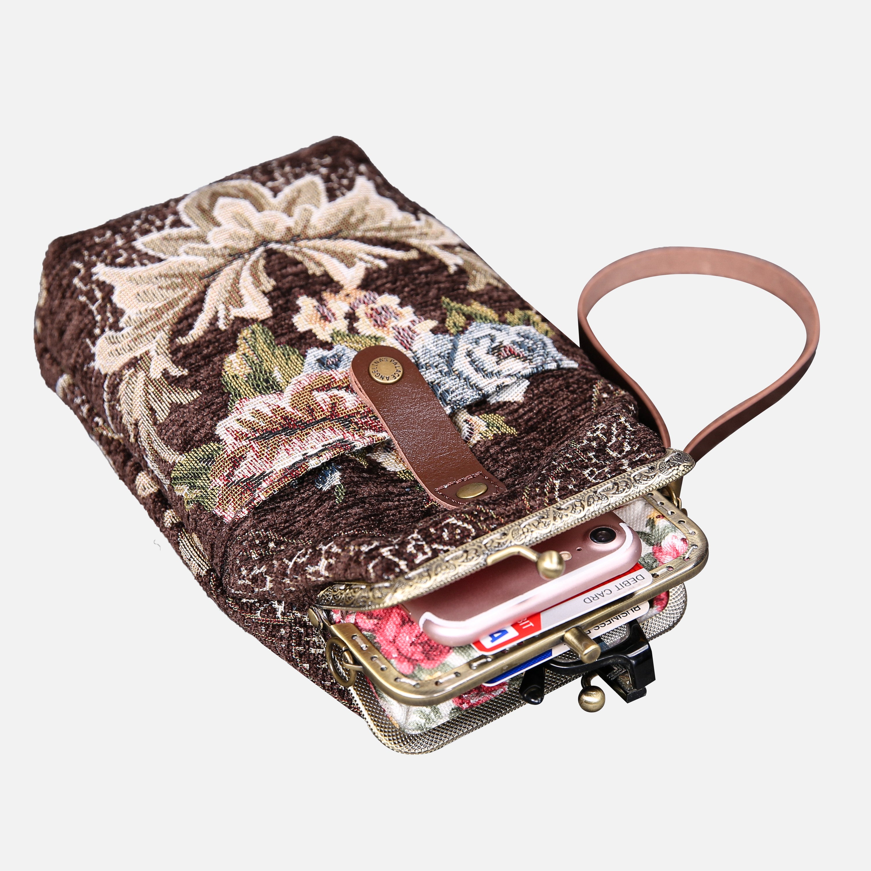 Floral Brown Carpet Phone Case Carpetbag of America lay flat