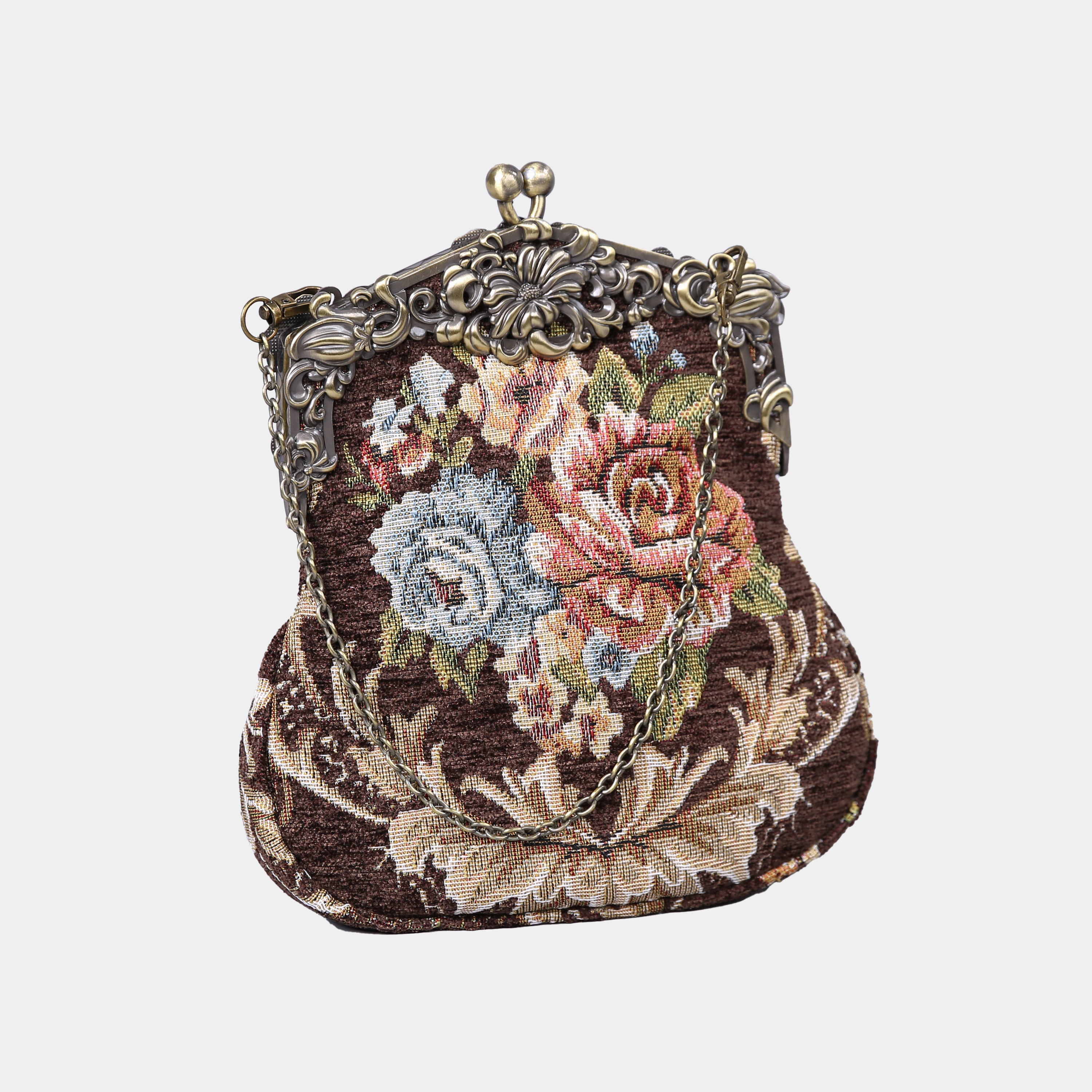 Floral Brown Chatelaine Purse Large carpet bag of America main