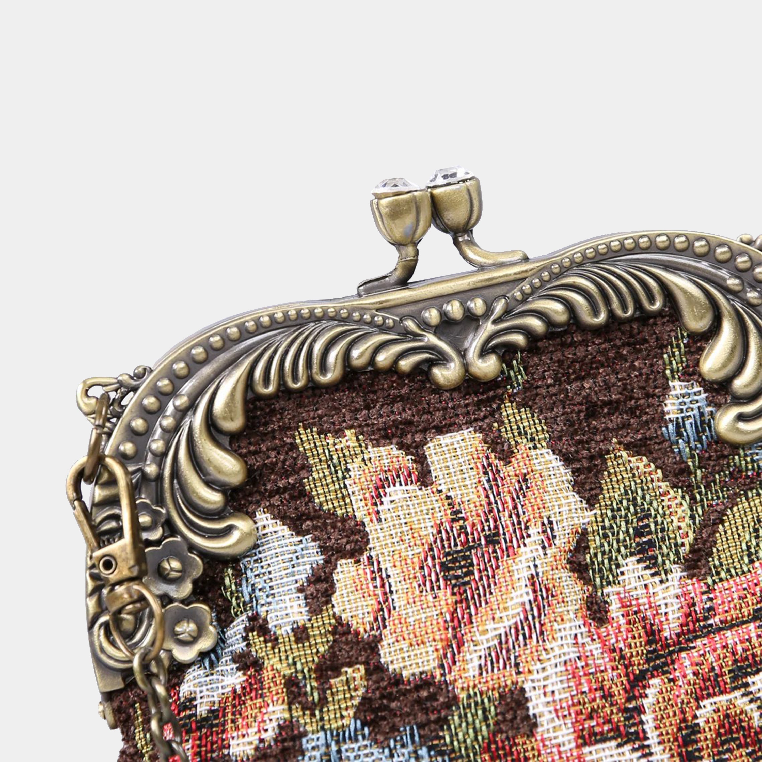 Floral Brown Chatelaine Purse Medium carpet bag of America buckle