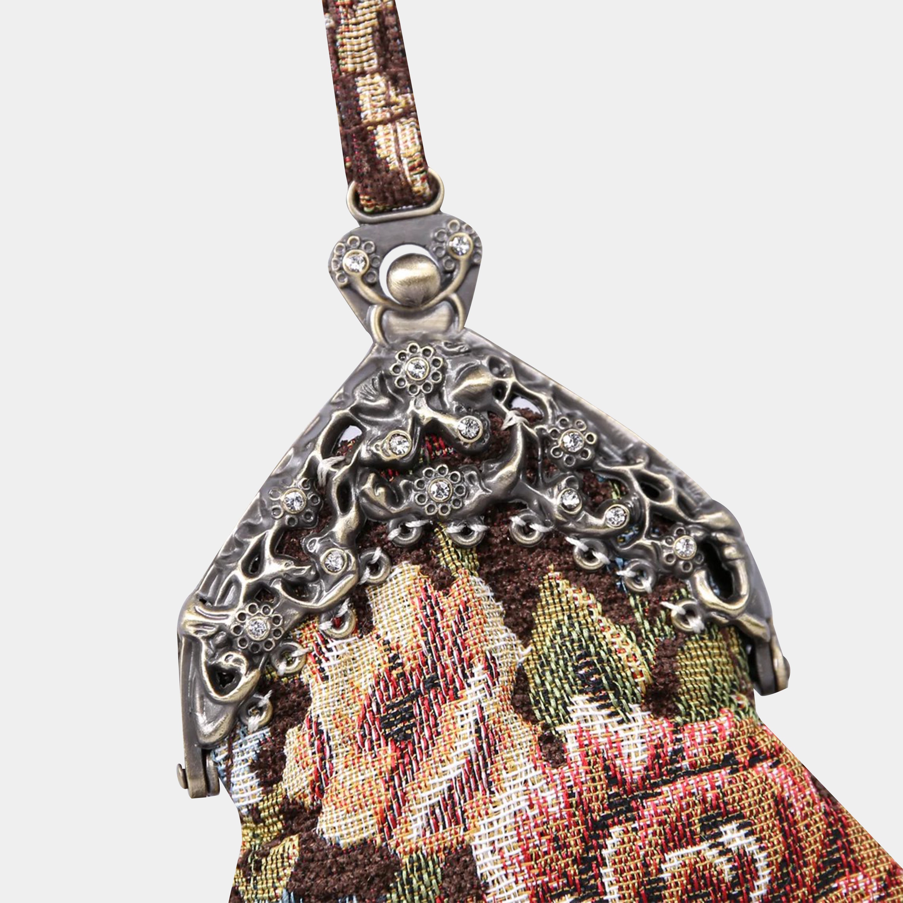 Floral Brown Chatelaine Purse Wristlet Bag carpet bag  of America details