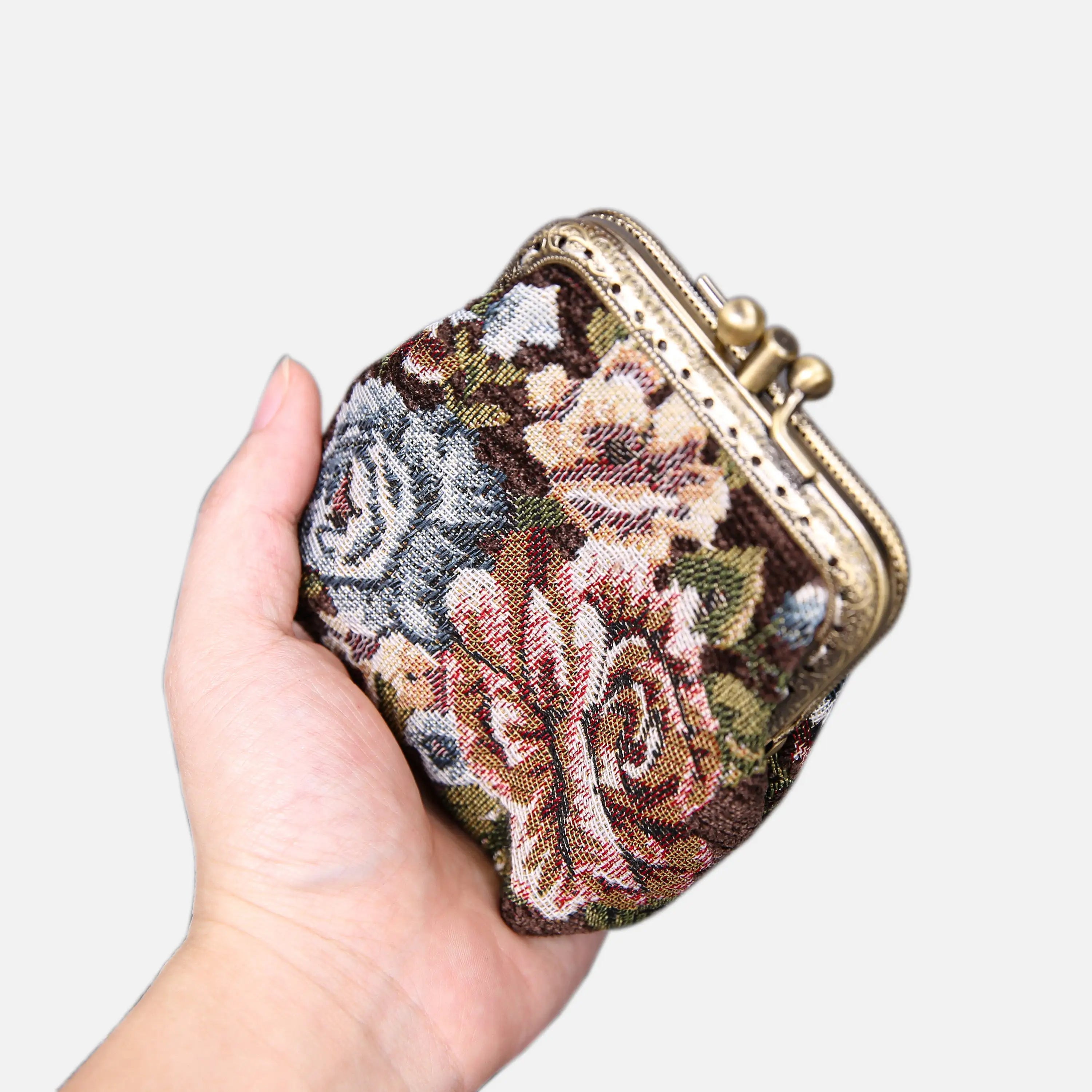 Floral Brown Double Kiss Clasp Coin Purse of America main