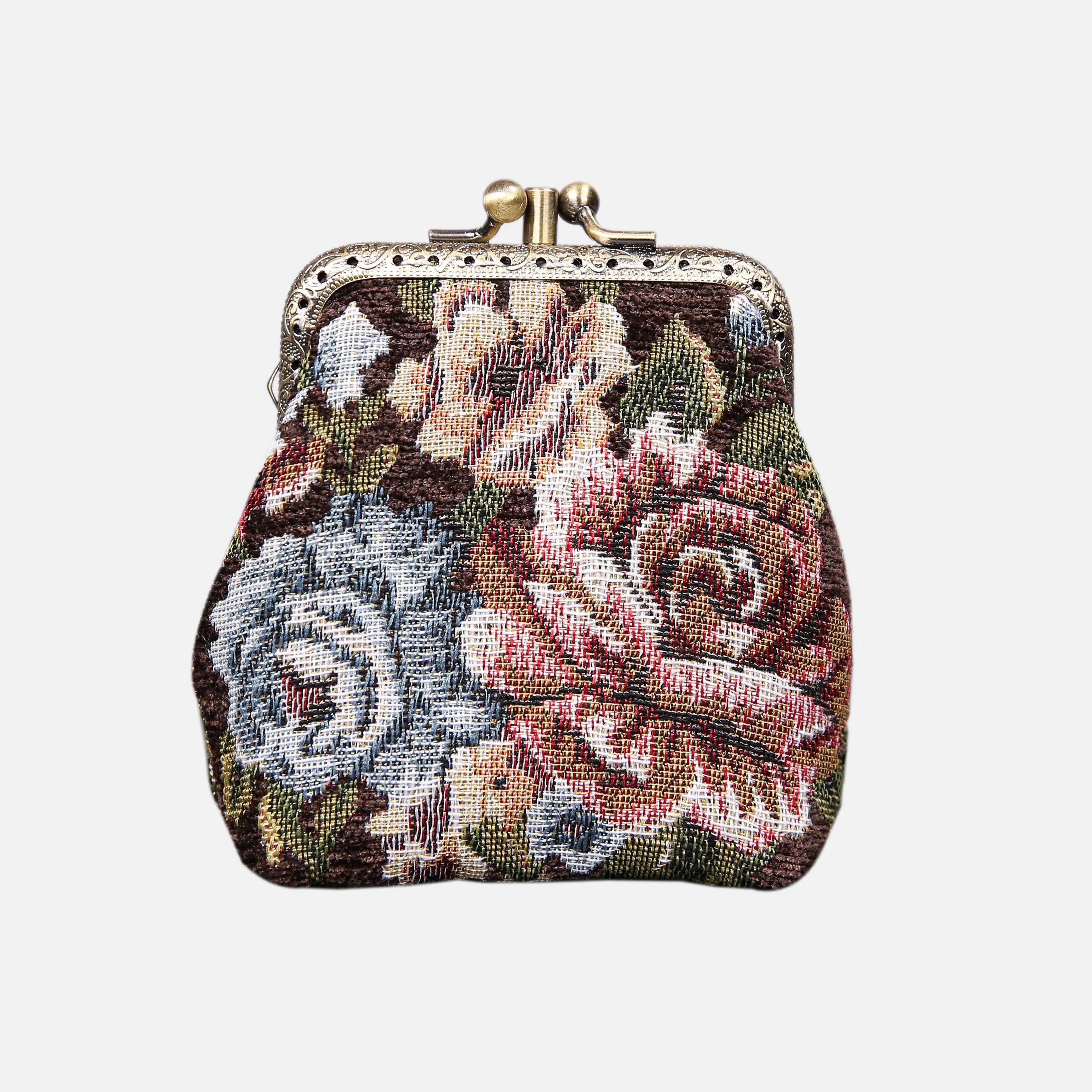 Floral Brown Double Kiss Clasp Coin Purse of America front-2