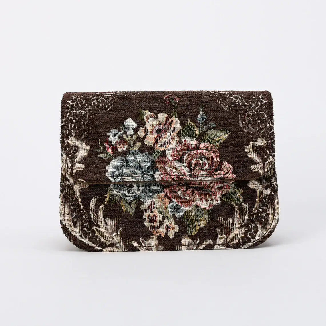 Floral Brown Flap Crossbody Bag carpet bag overview