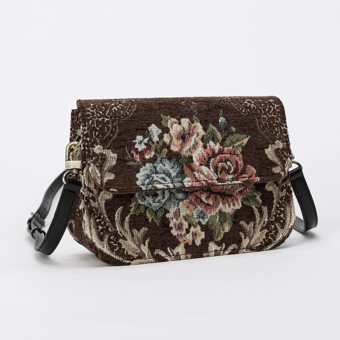 Floral Brown Flap Crossbody Bag carpet bag of America main