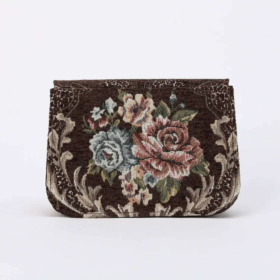 Floral Brown Flap Crossbody Bag carpet bag of America back