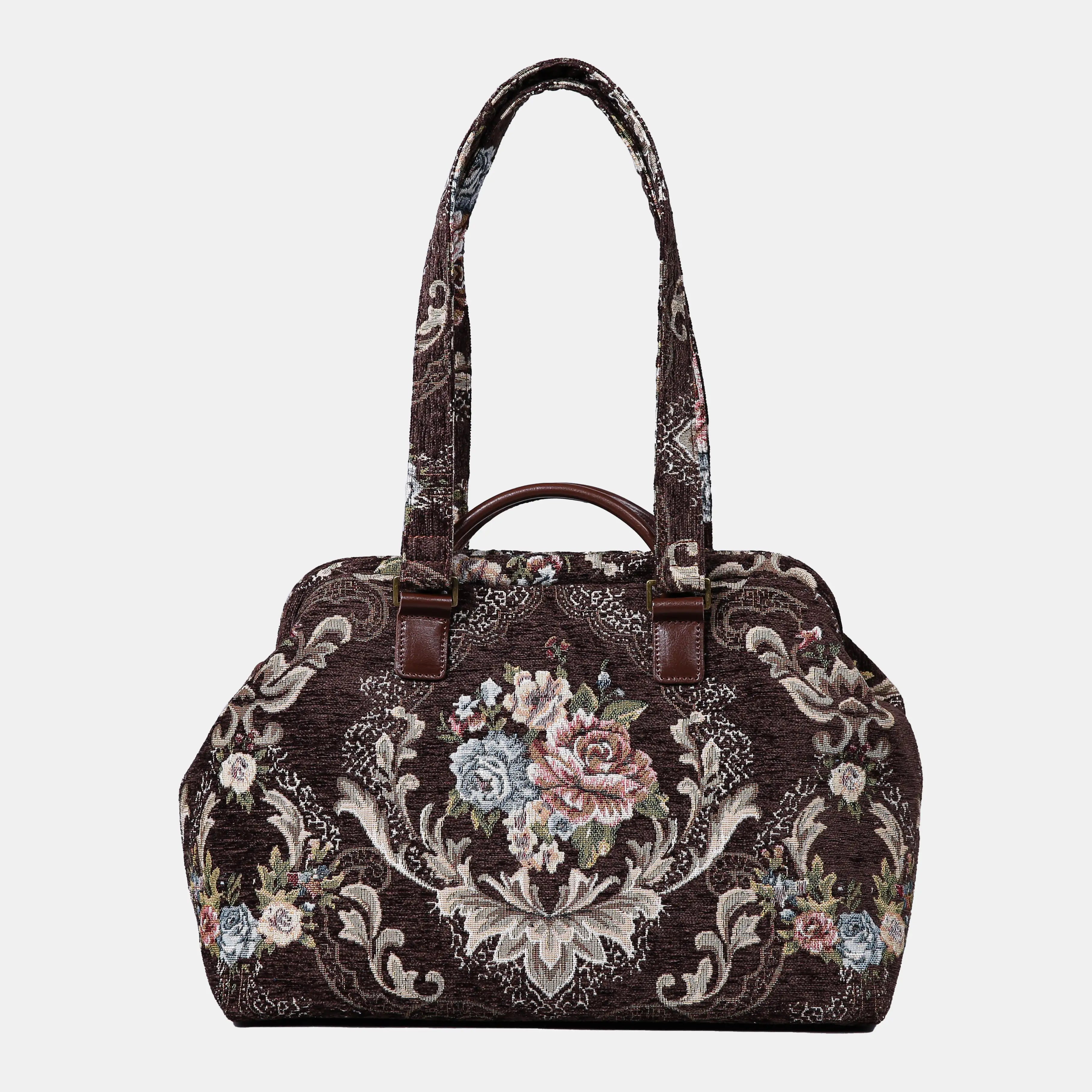 Floral Brown Knitting Project Bag   of America with shoulder strap