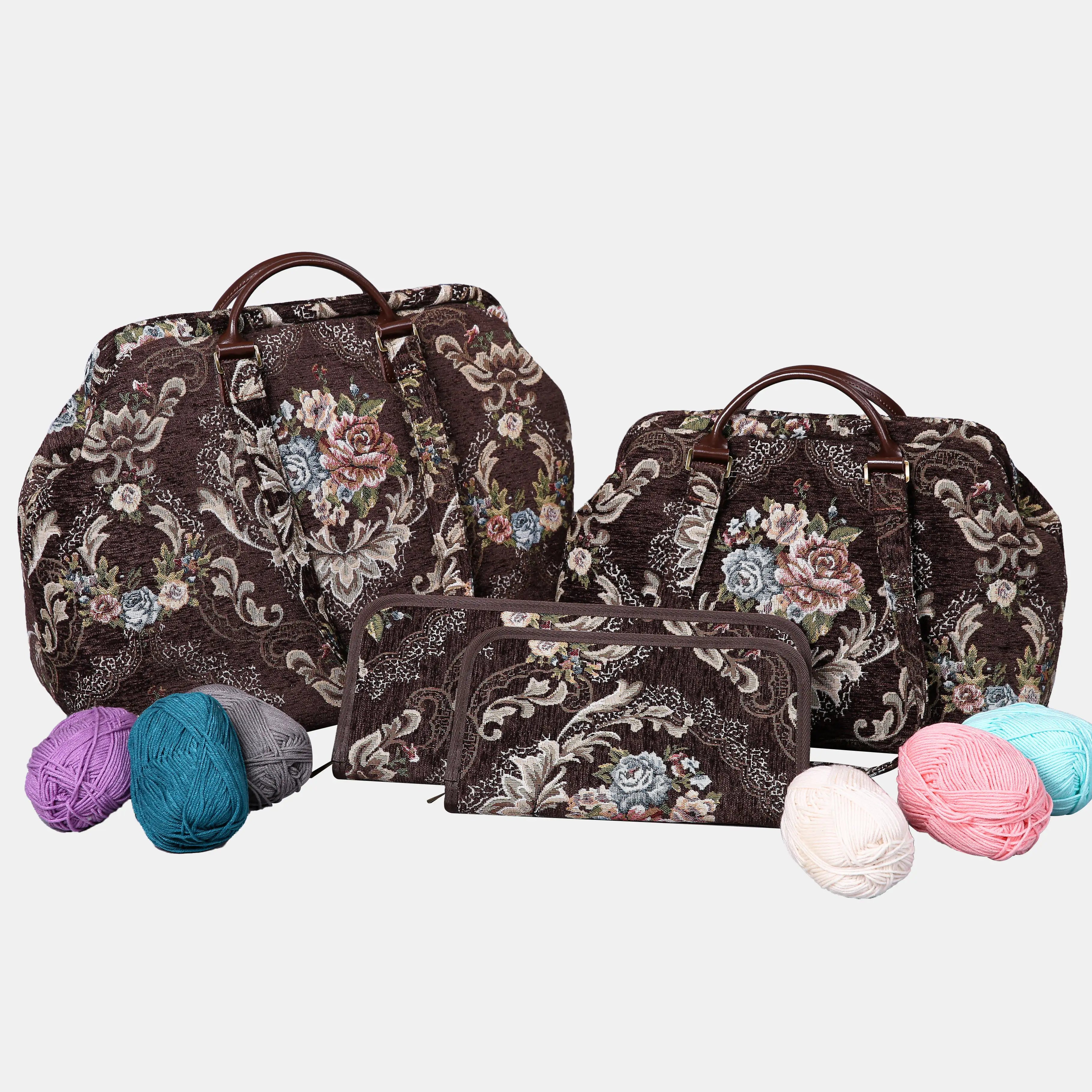 Floral Brown Knitting Project Bag  of America-set