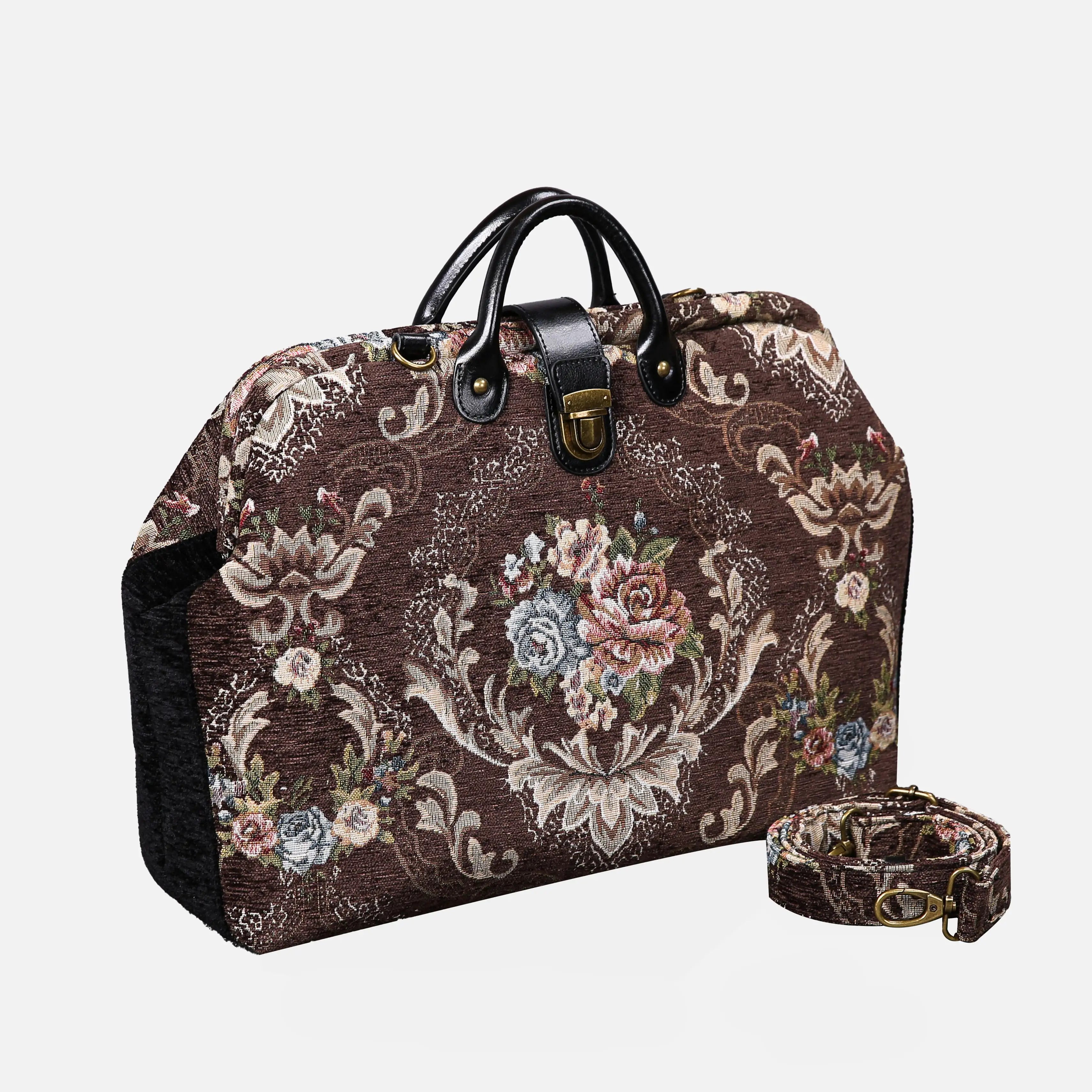 Floral Brown Color carpet bag of America with shoulder strap