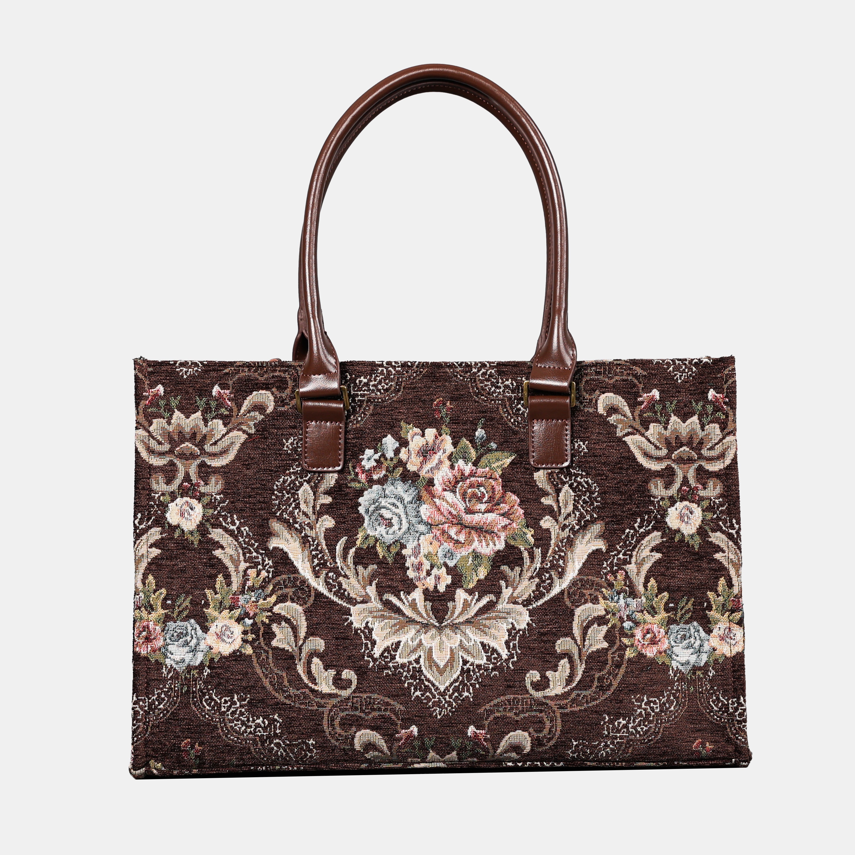 Floral Brown Laptop Work Tote of America main