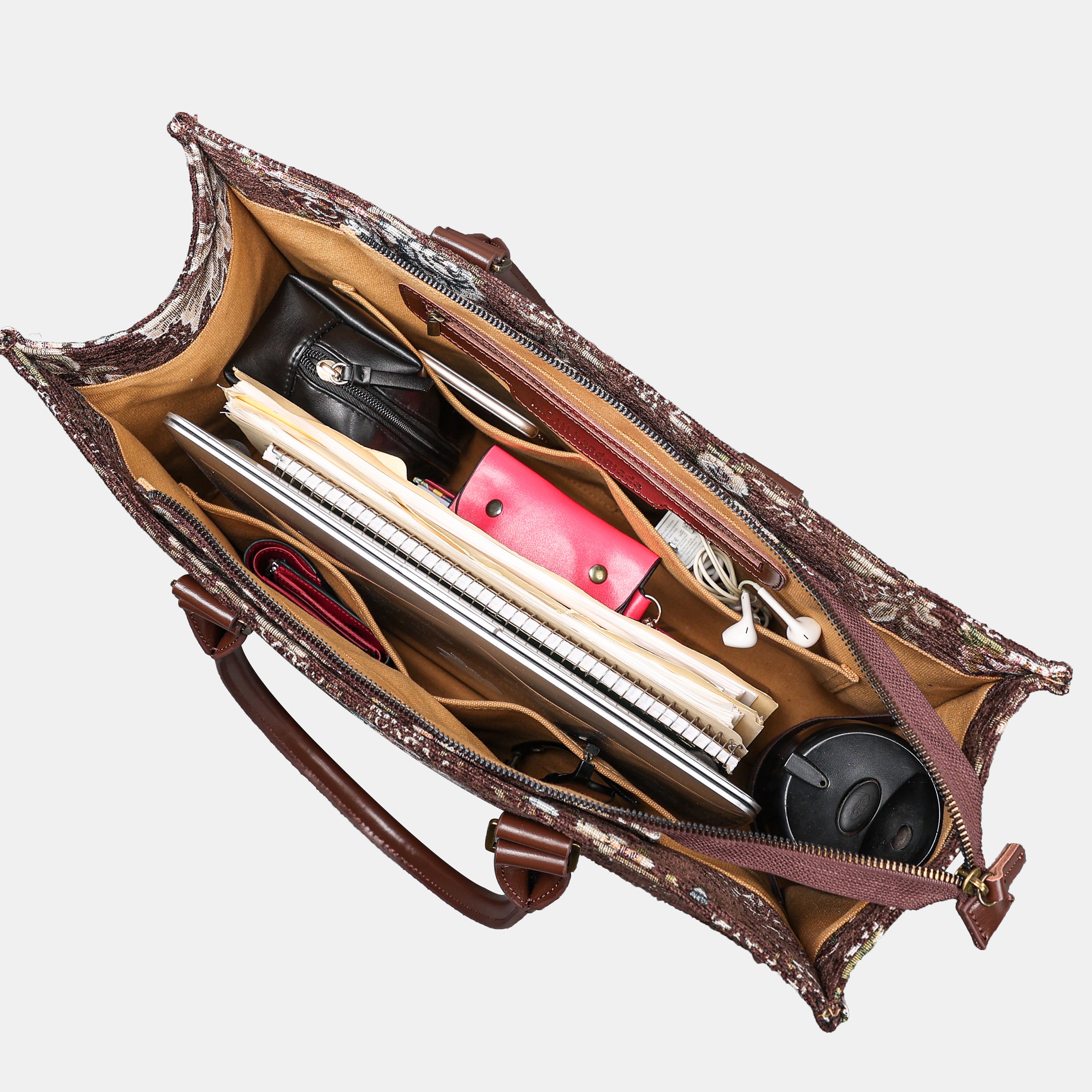 Floral Brown Laptop Work Tote of America in use