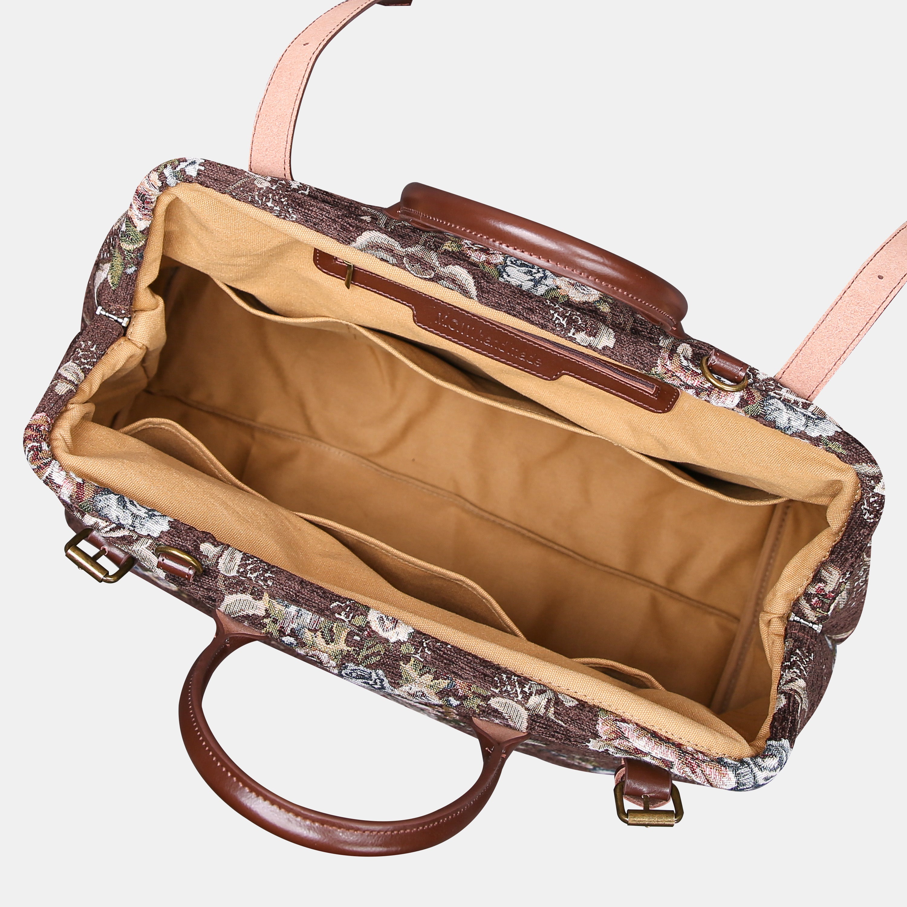 Floral Brown Large Carpetbag  of America inside