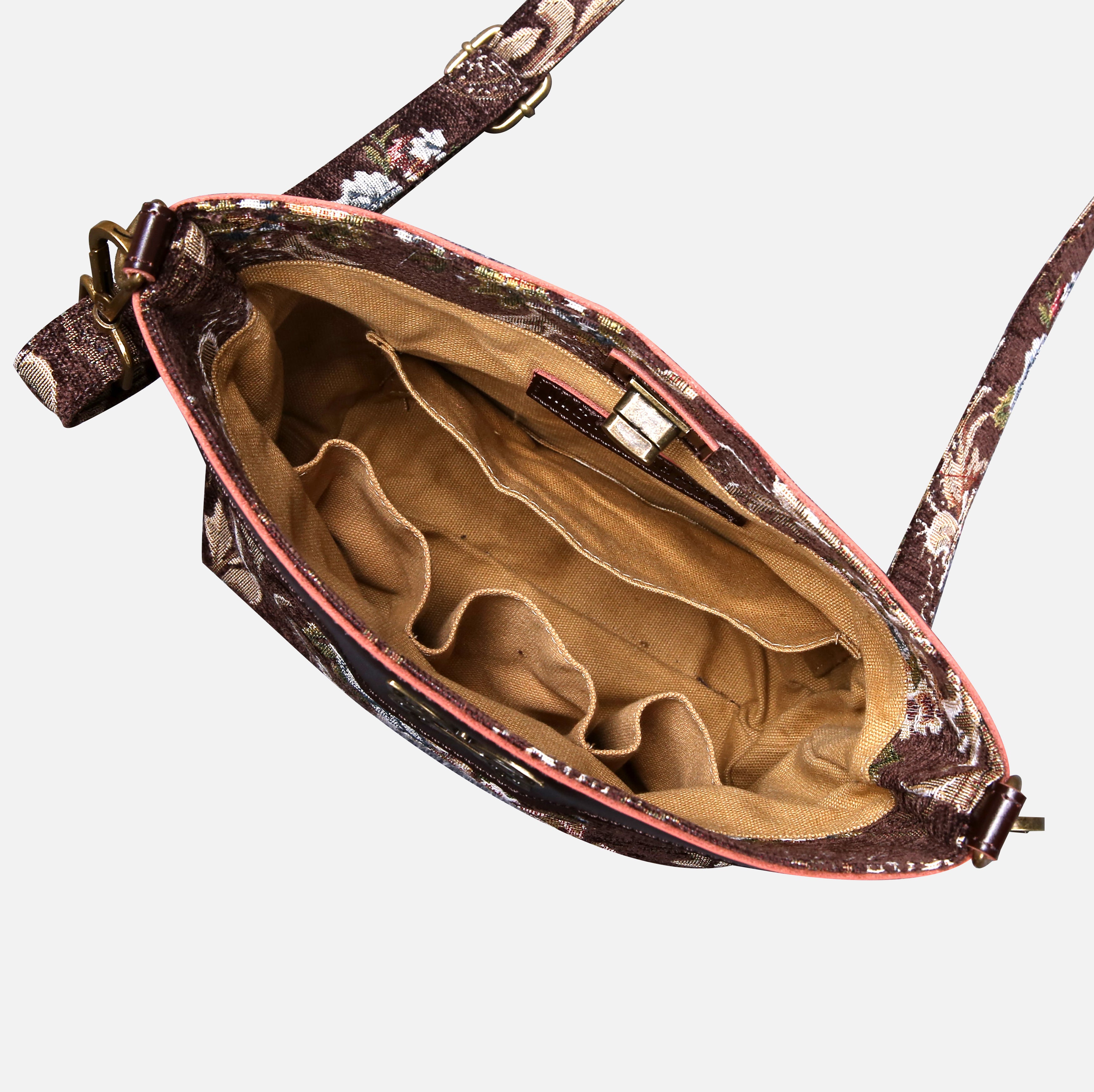 Traditional Coffee Carpet Crossbody Bag Carpetbag of America inside