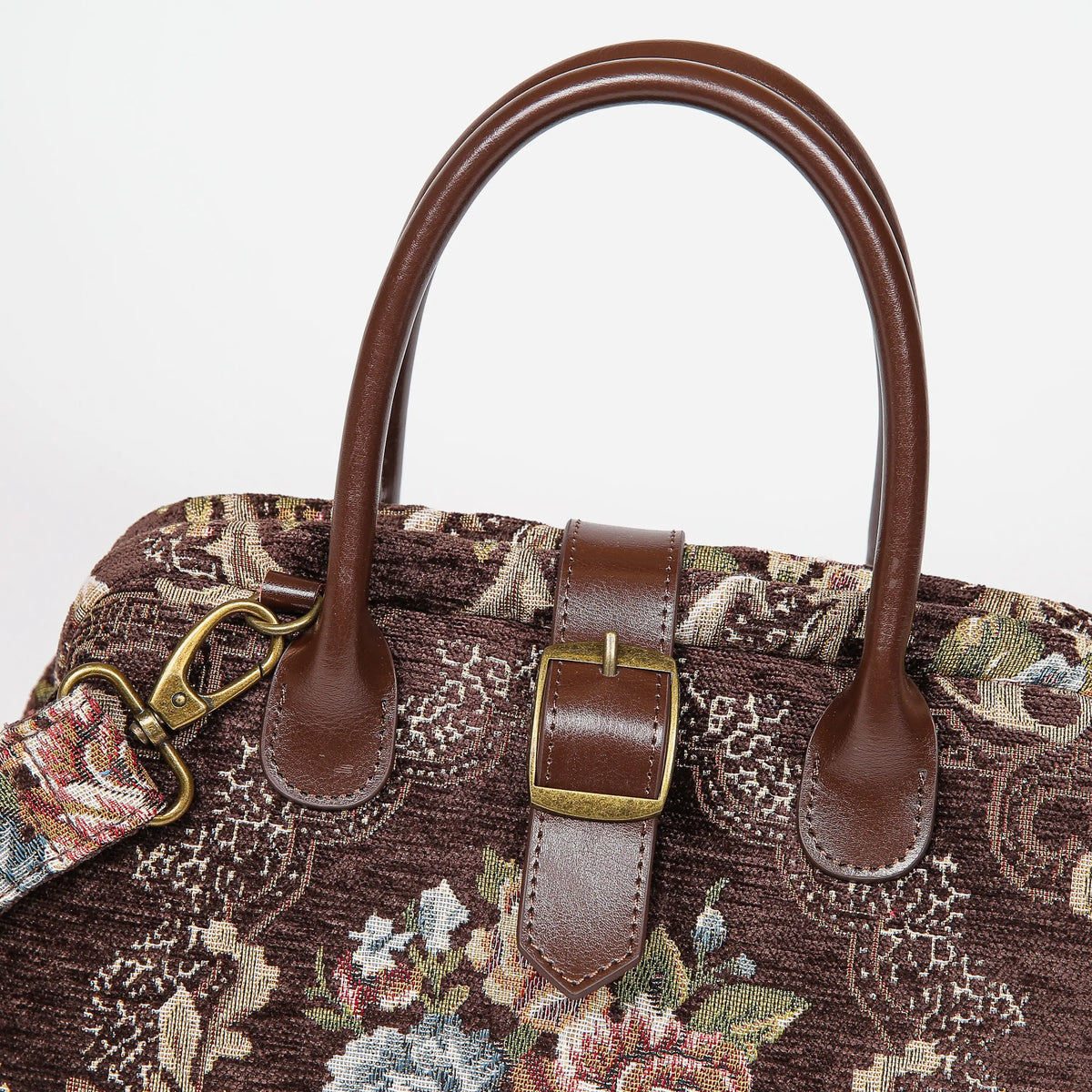 Floral Coffee Carpet Handbag Purse carpet bag MCW Handmade of America buckle