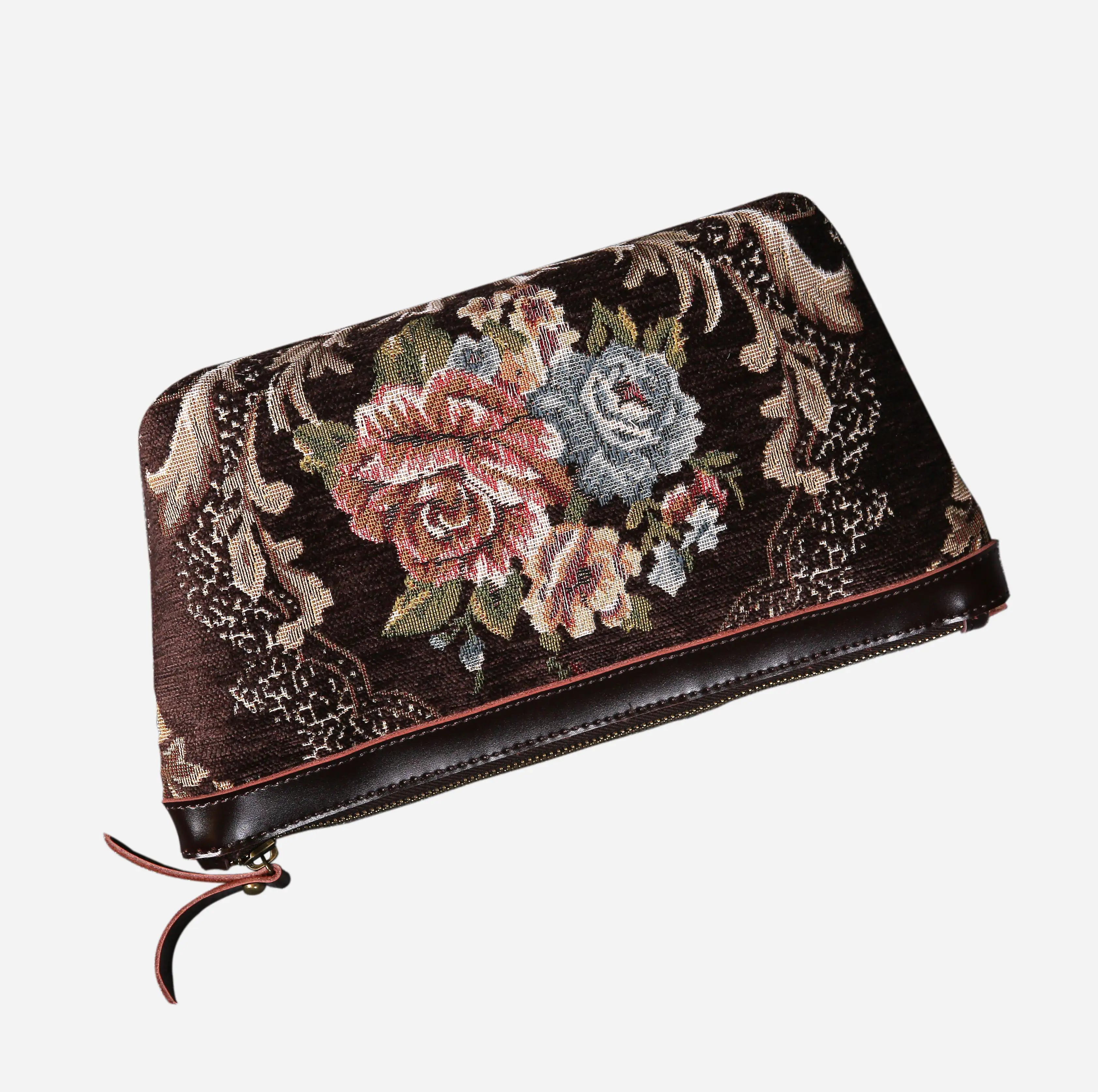 Floral Coffee Carpet Makeup Bag carpet bag MCW Handmade of America lay flat