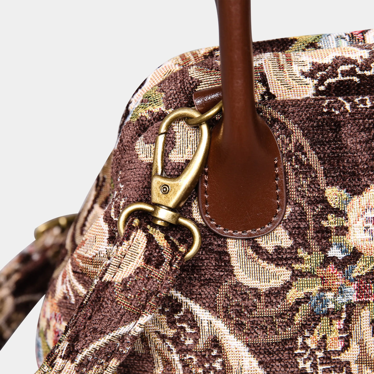 Floral Coffee Carpet Satchel carpet bag MCW Handmade of America buckle