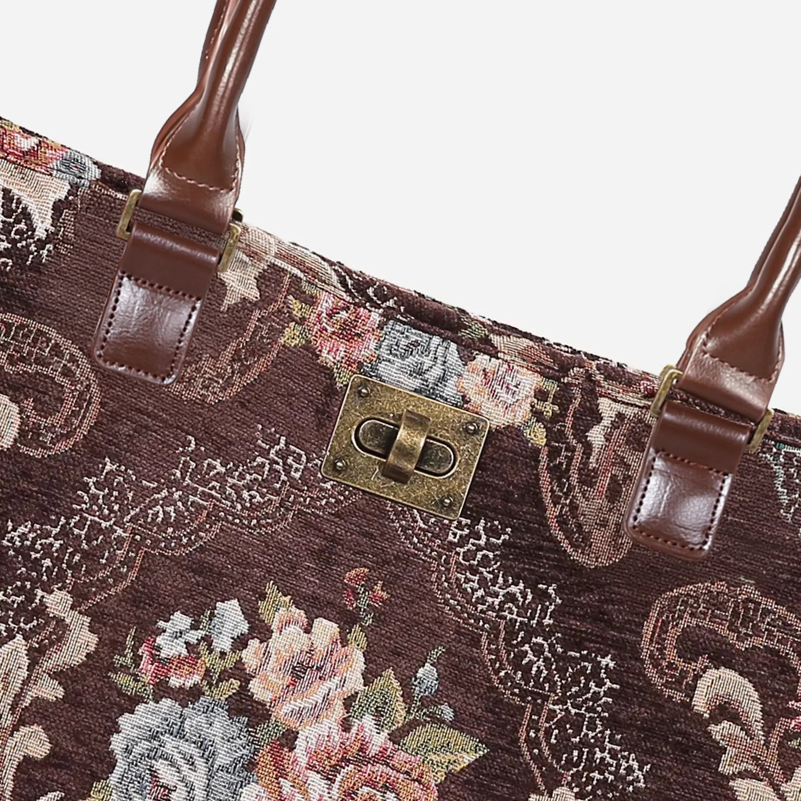 Floral Coffee Carpet Tote Shopper Carpetbag of America closure