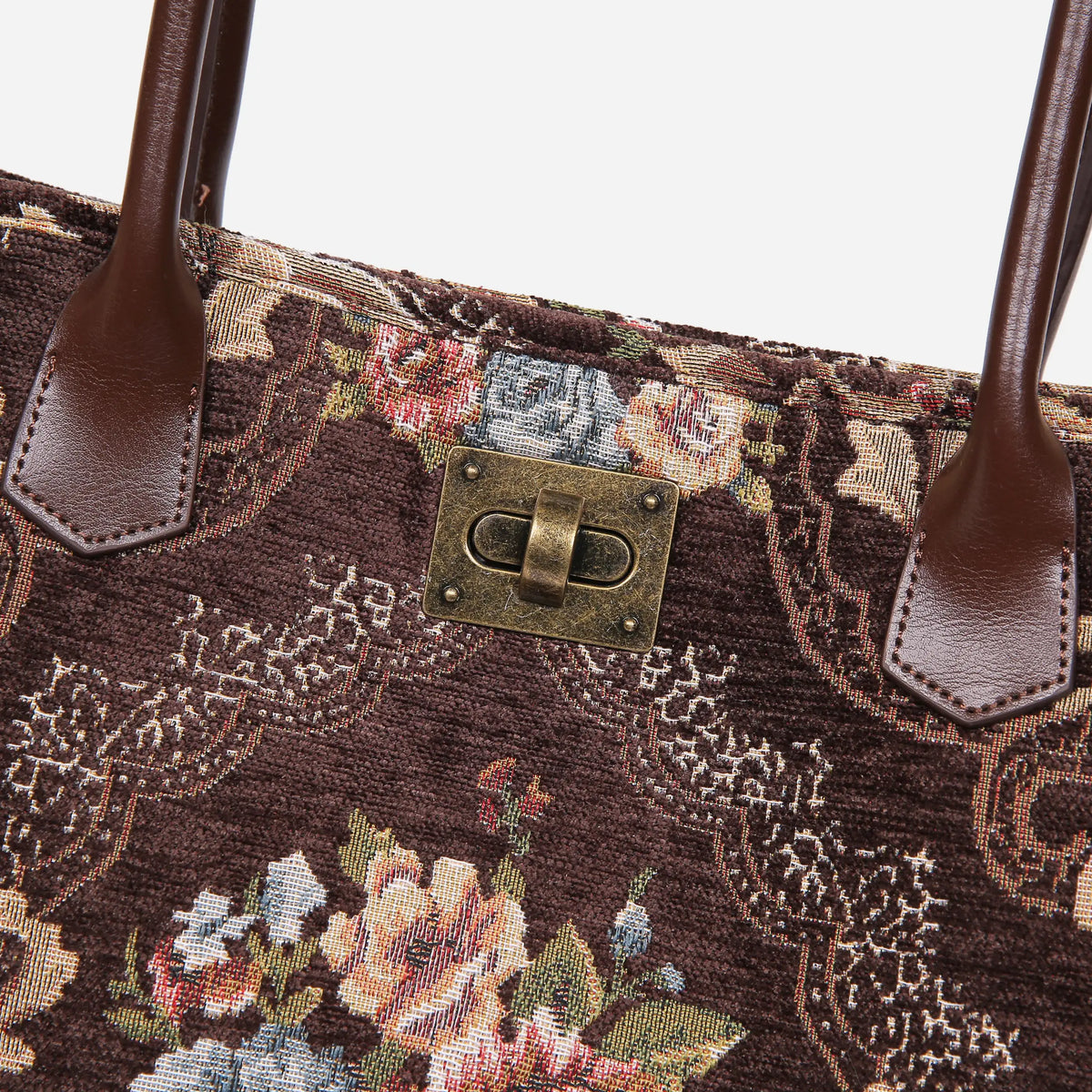 Floral Coffee Carpet Tote Shopper Carpetbag of America closure