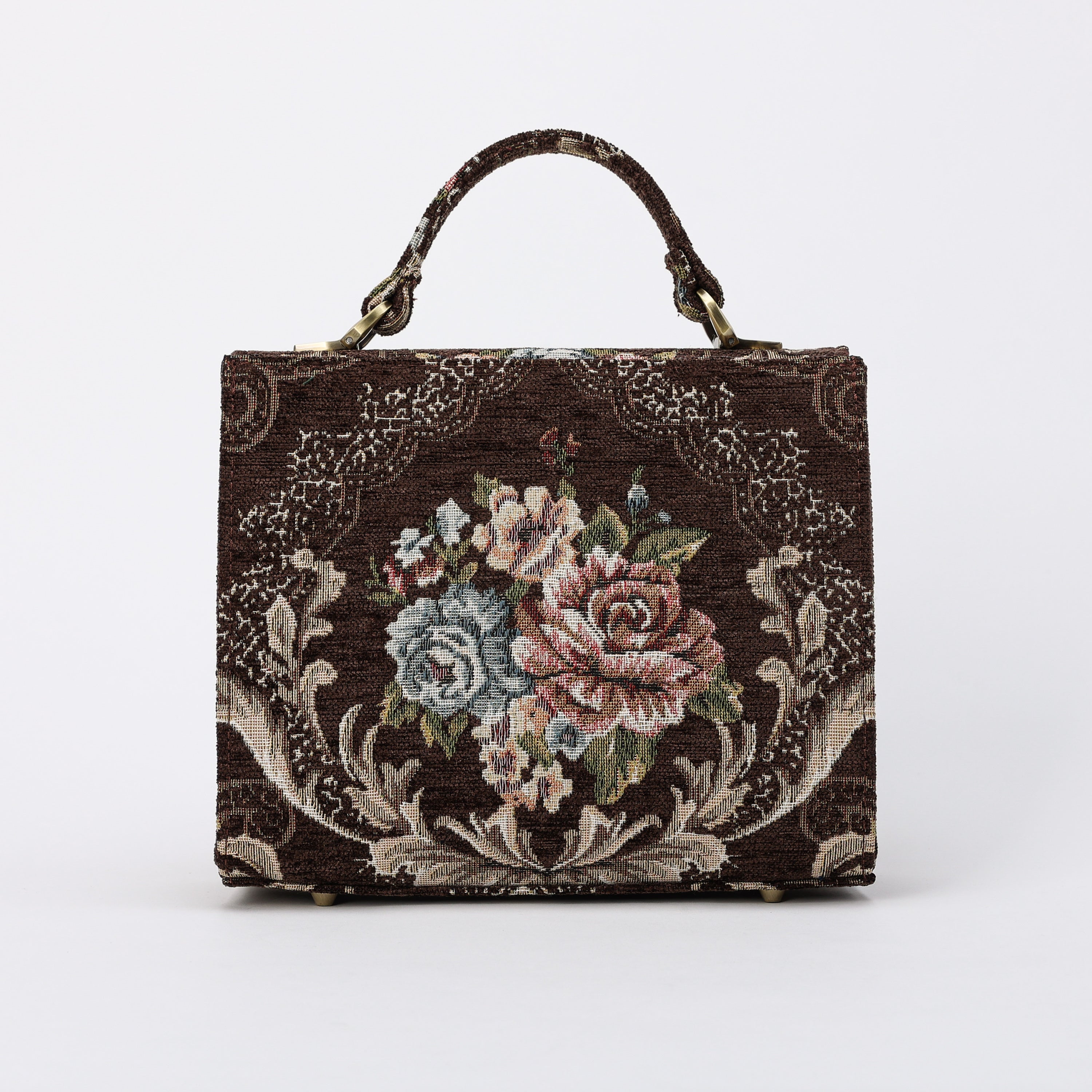 Floral Coffee Flap Satchel Carpetbag of America back