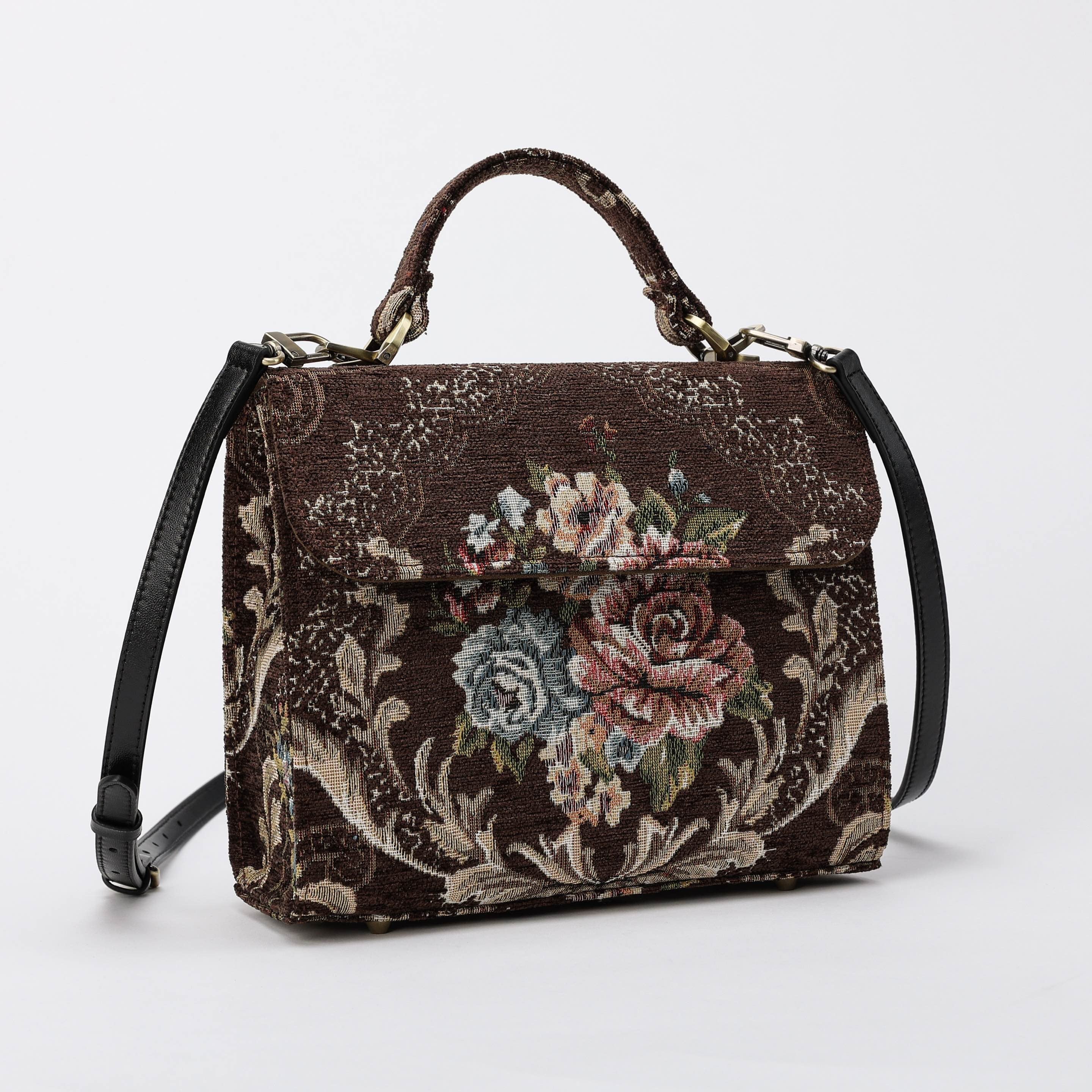 Floral Coffee Flap Satchel Carpetbag of America with shoulder strap