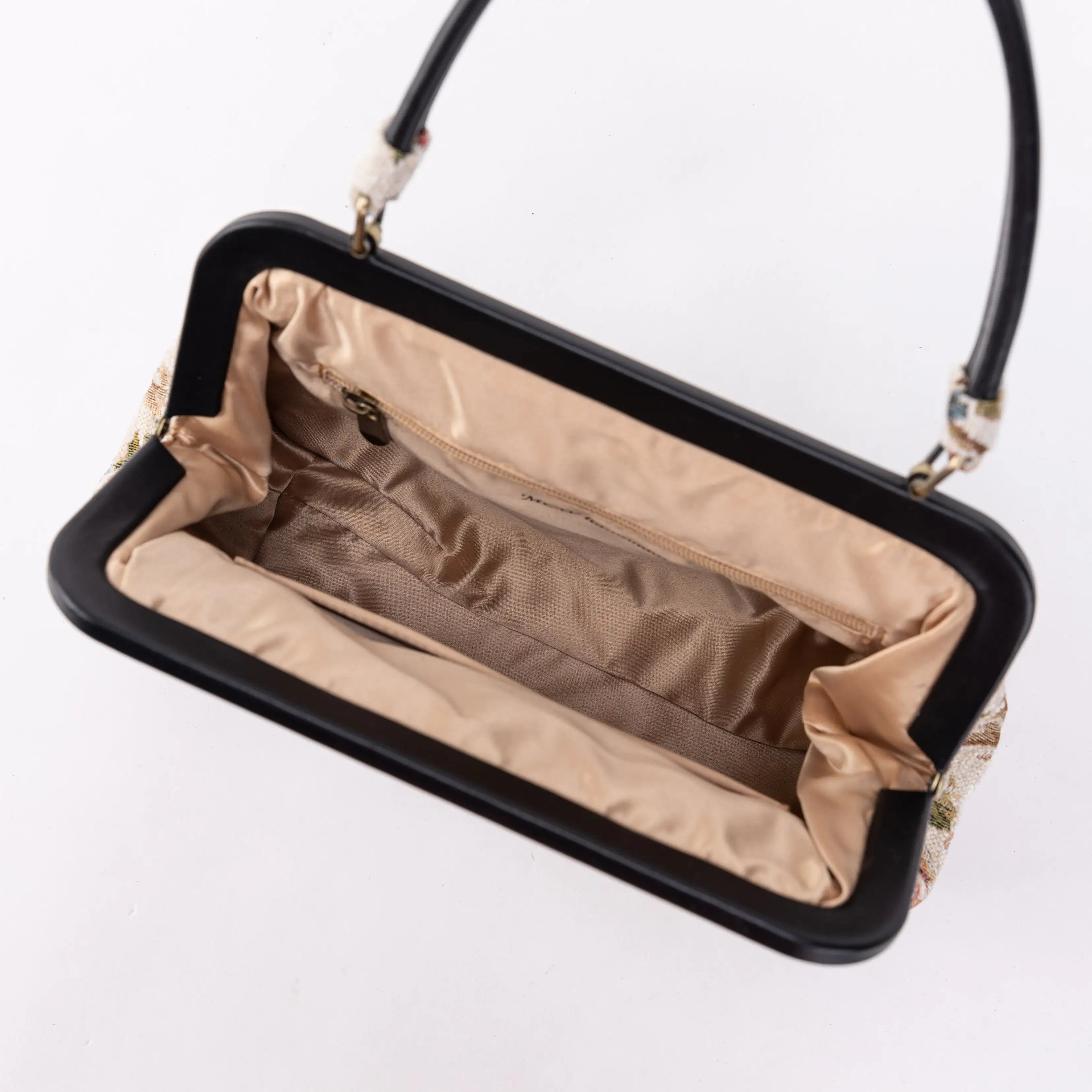 Floral Cream Alma Satchel Carpet Bag of America inside