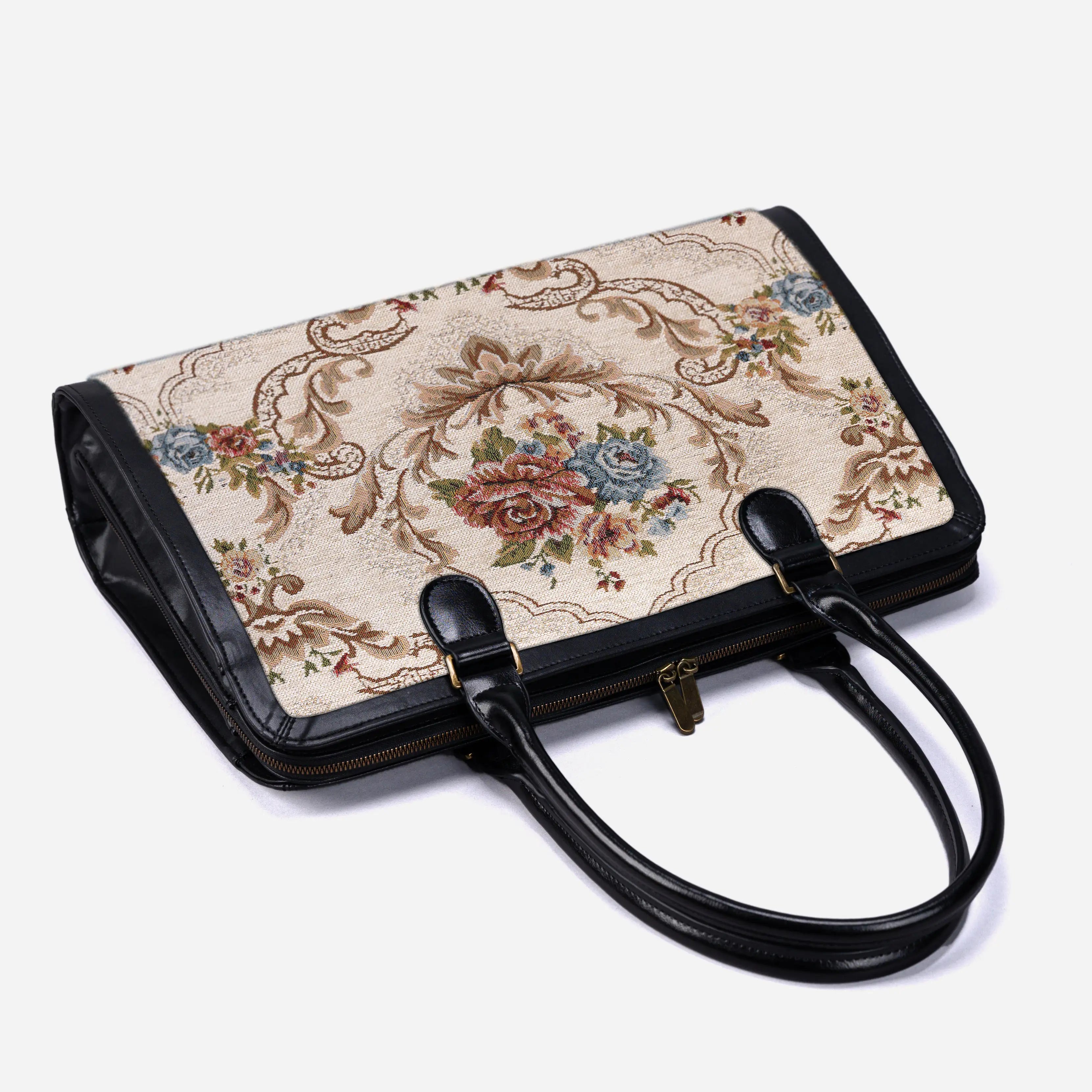 Floral Cream Business Tote of America  lay flat