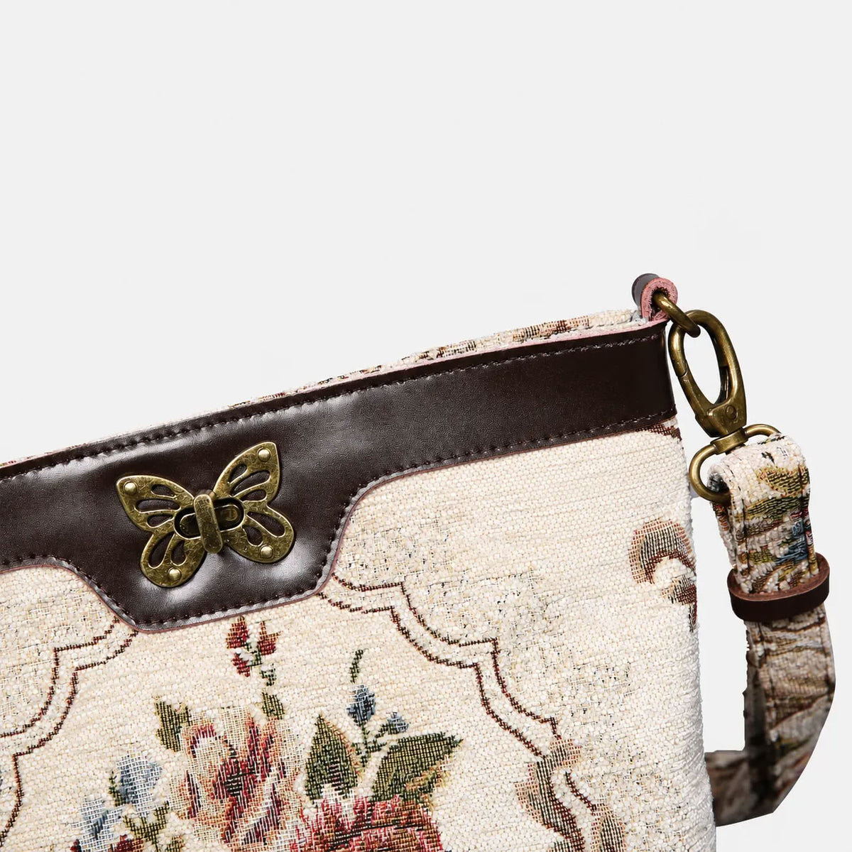 Floral Cream Carpet Crossbody Bag carpet bag MCW Handmade of America details