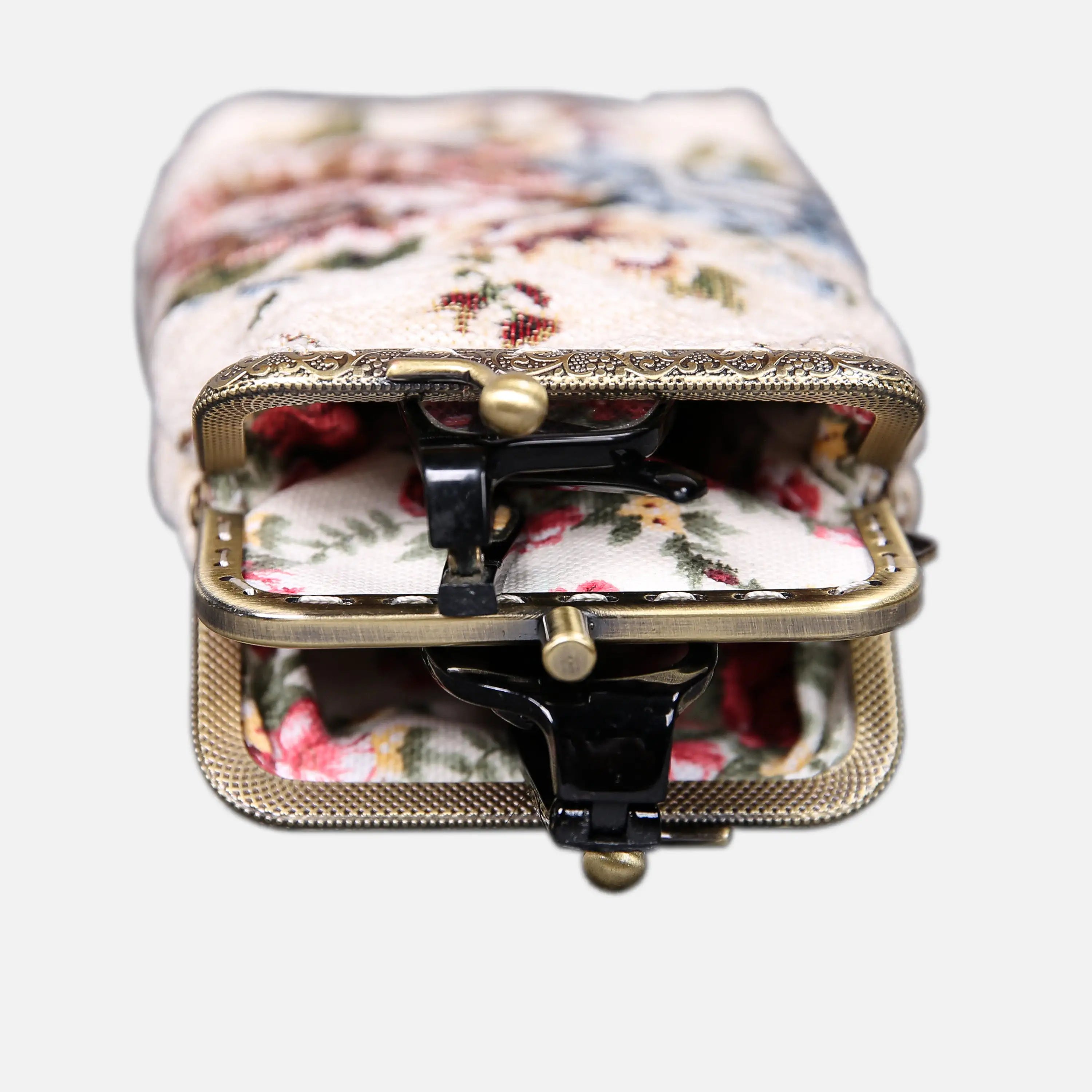 Floral Cream Carpet Eyeglasses Case of America open toward