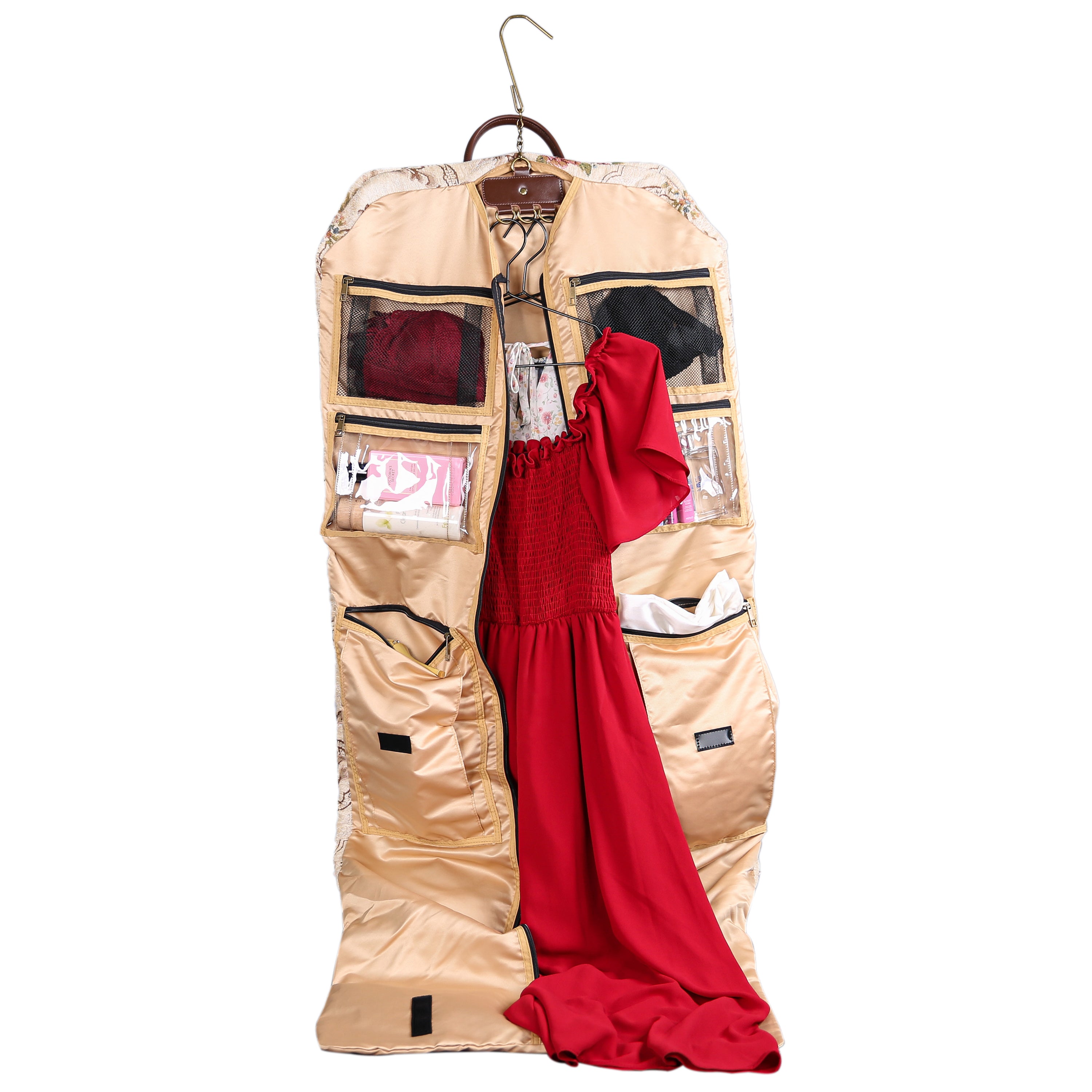 Floral Cream Carpet Garment Bag carpet bagof America in use