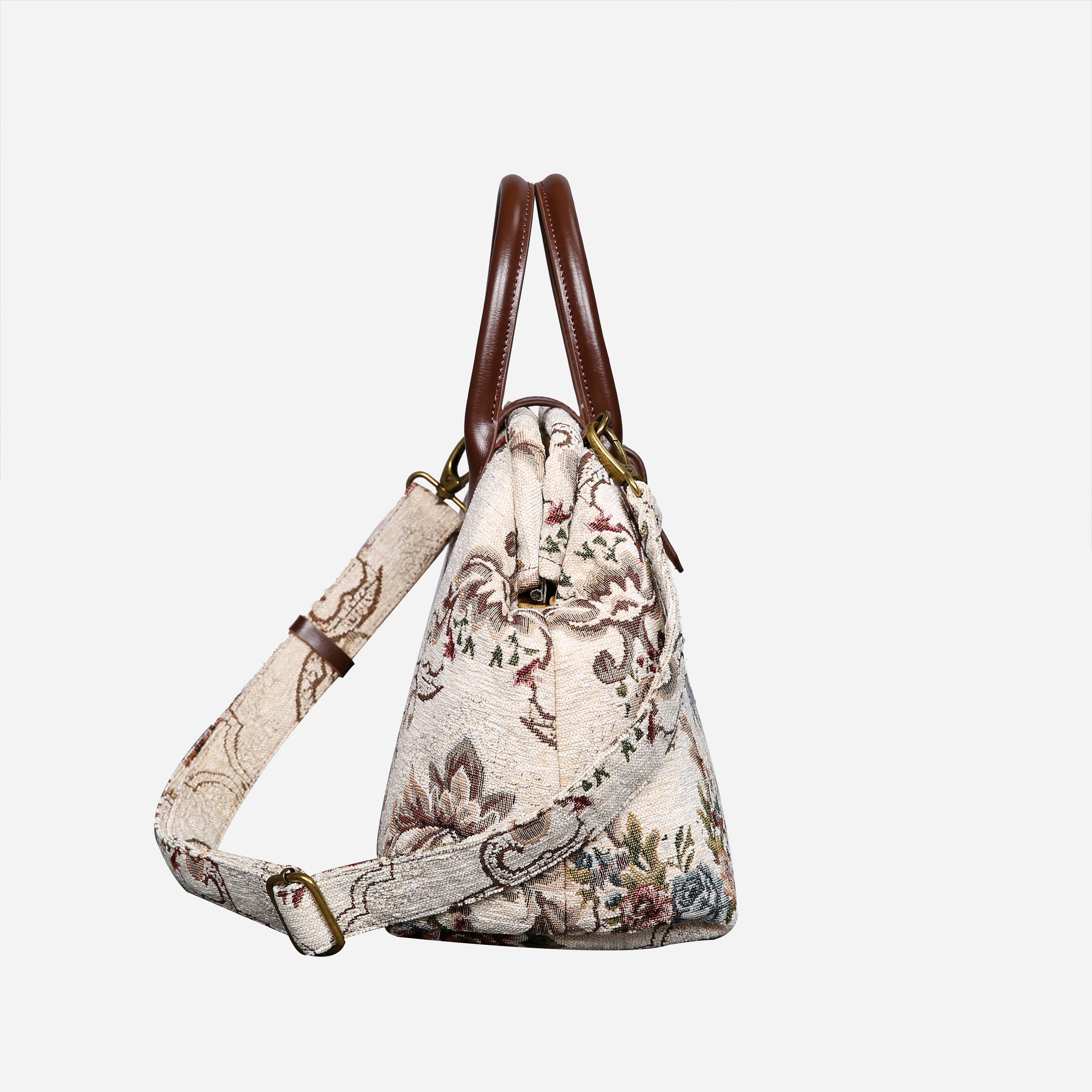 Floral Cream Carpet Handbag Purse carpet bag MCW Handmade of America side