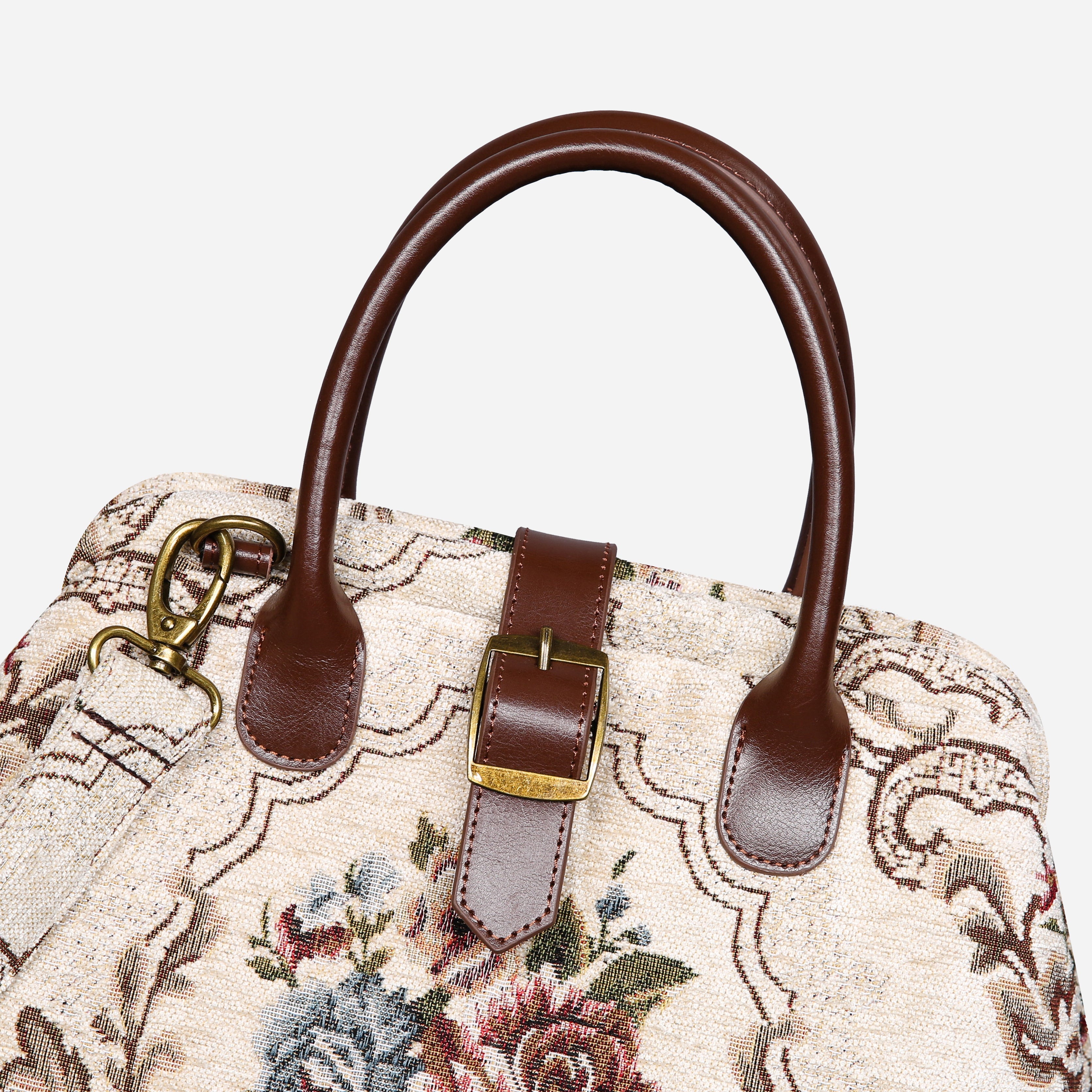 Floral Cream Carpet Handbag Purse carpet bag MCW Handmade of America buckle