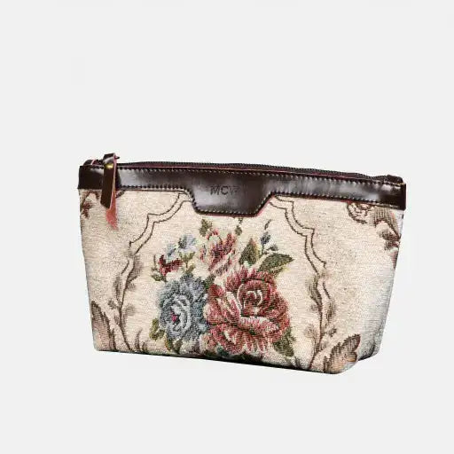 Floral Cream Carpet Makeup Bag carpet bag MCW Handmade of America front