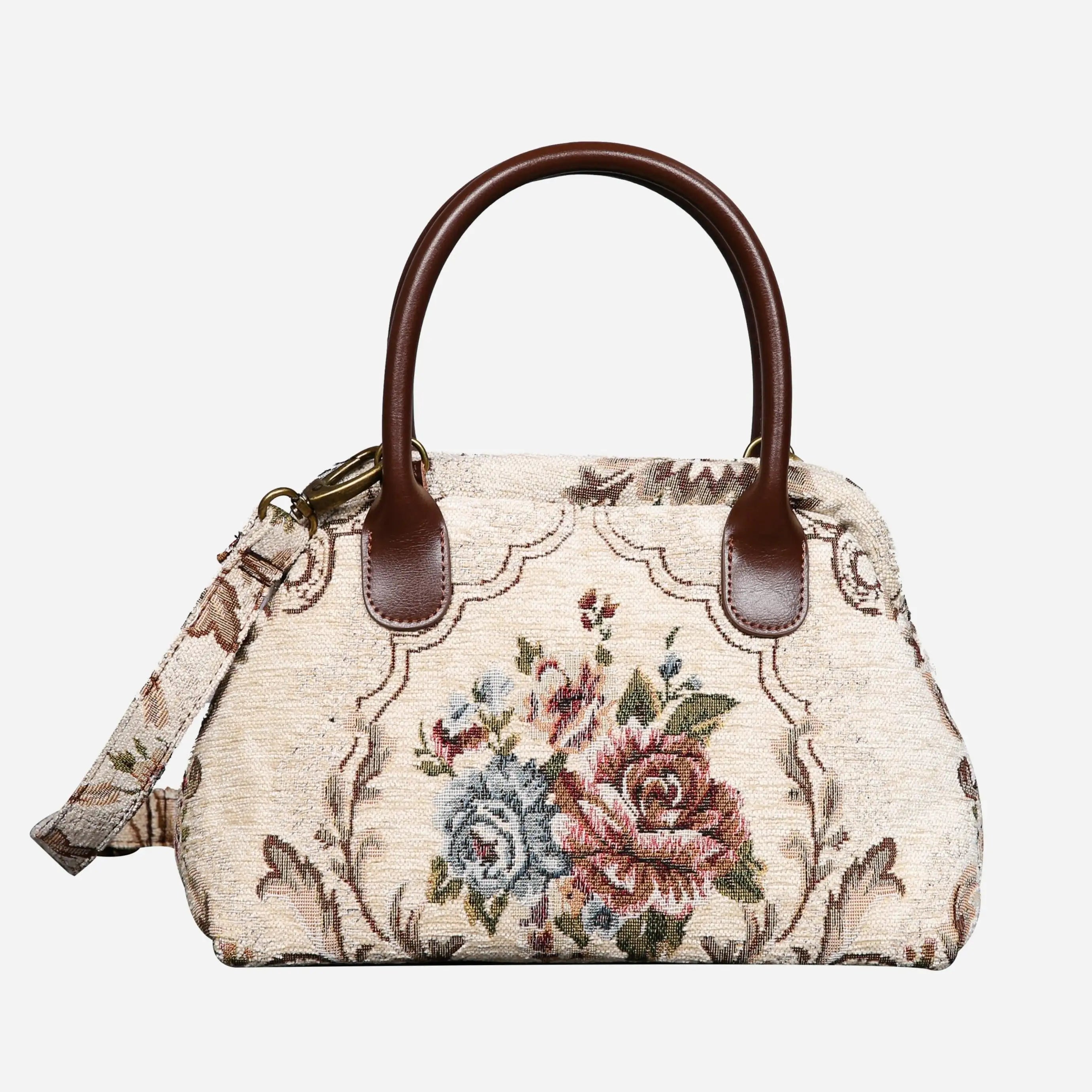 Floral Cream Carpet Satchel carpet bag MCW Handmade of America main