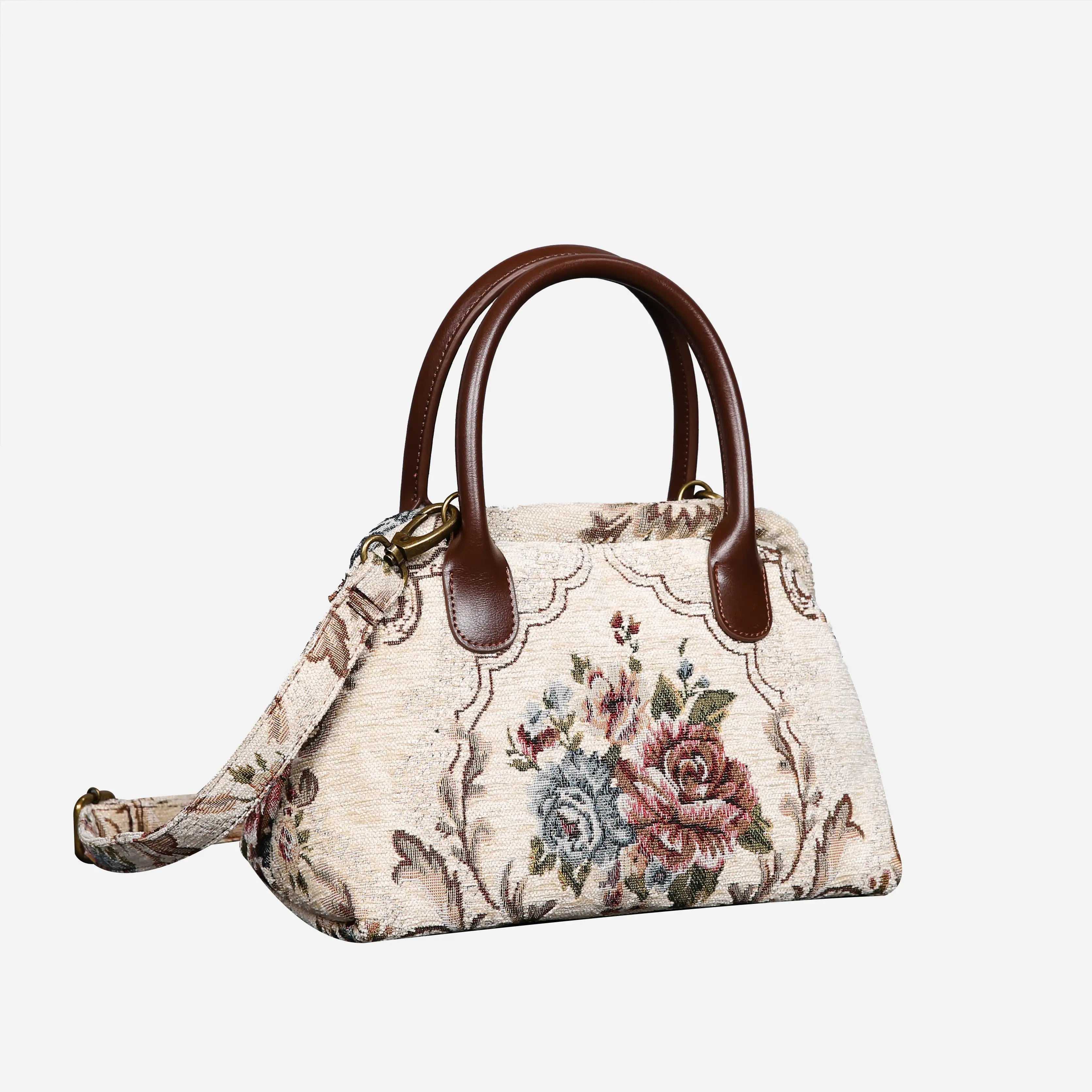 Floral Cream Carpet Satchel carpet bag MCW Handmade of America front
