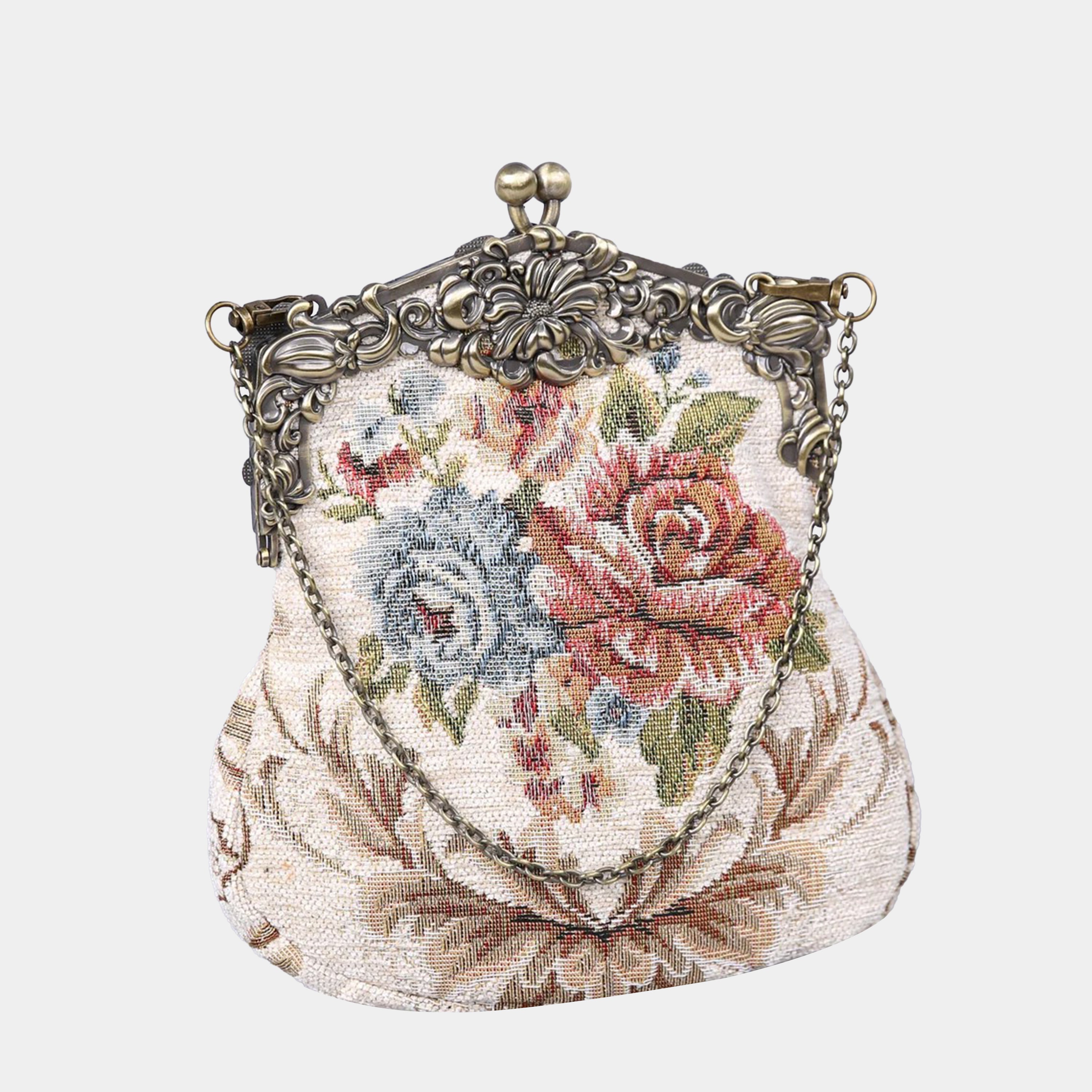 Floral Cream Chatelaine Purse Large carpet bag of America main