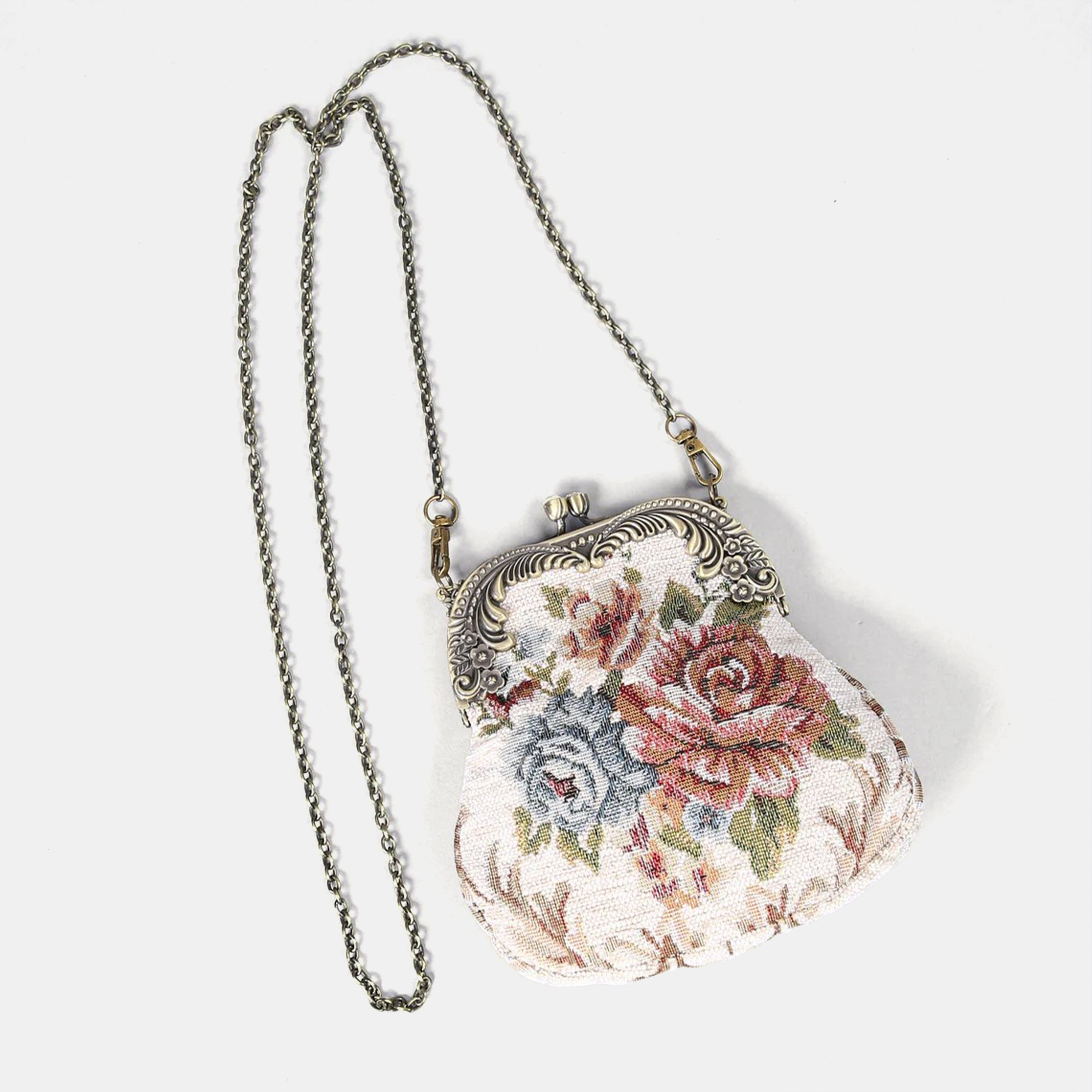 Floral Cream Chatelaine Purse Medium carpet bag of America in use