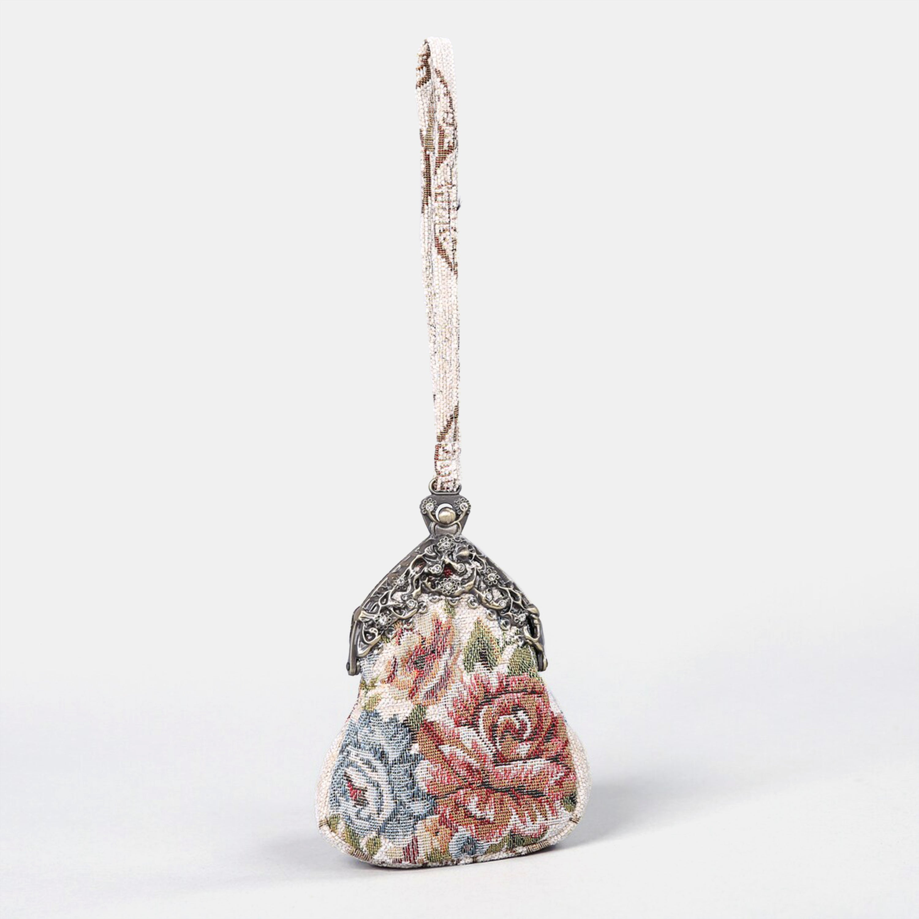 Floral Cream Chatelaine Purse Wristlet Bag carpet bag  of America main