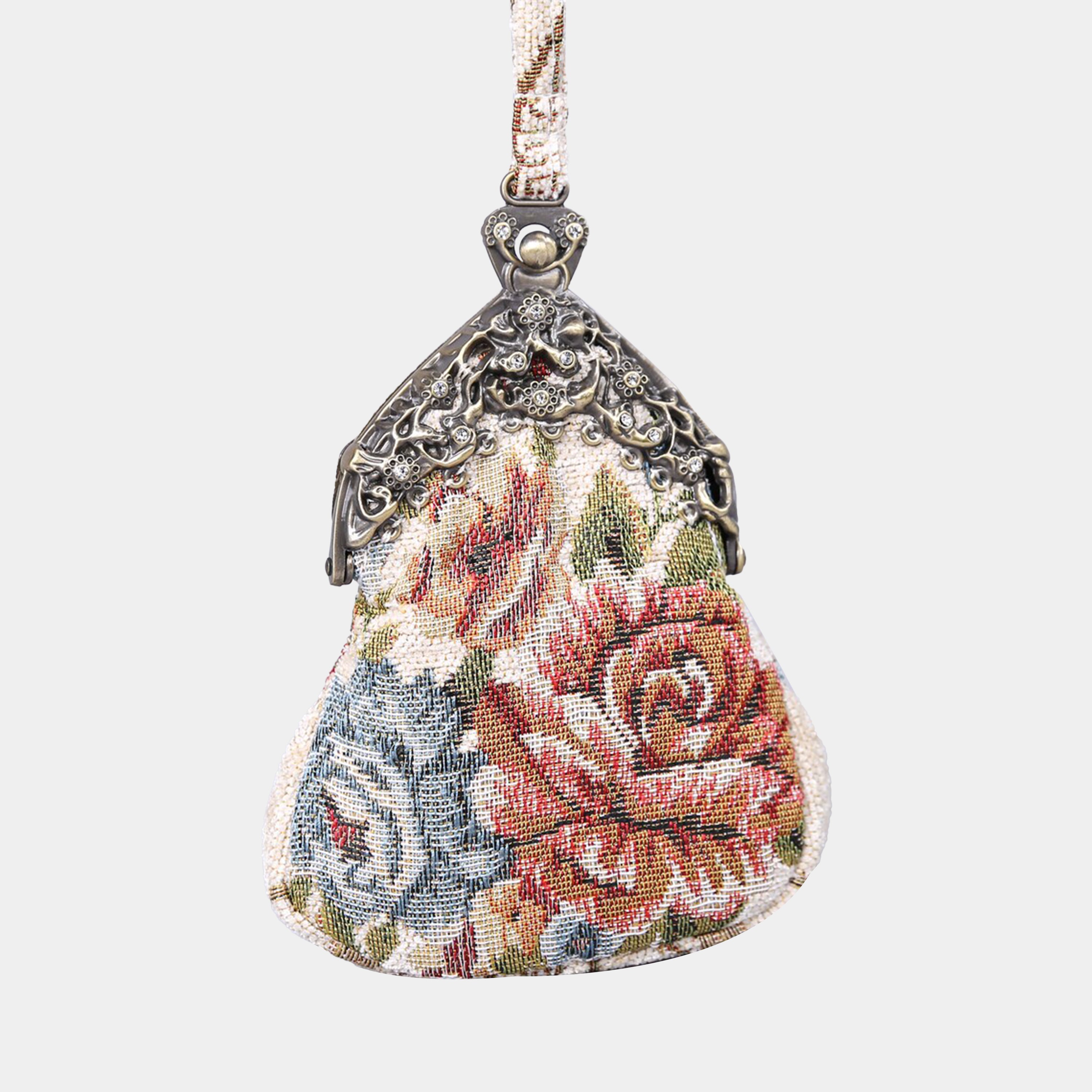 Floral Cream Chatelaine Purse Wristlet Bag carpet bag  of America main