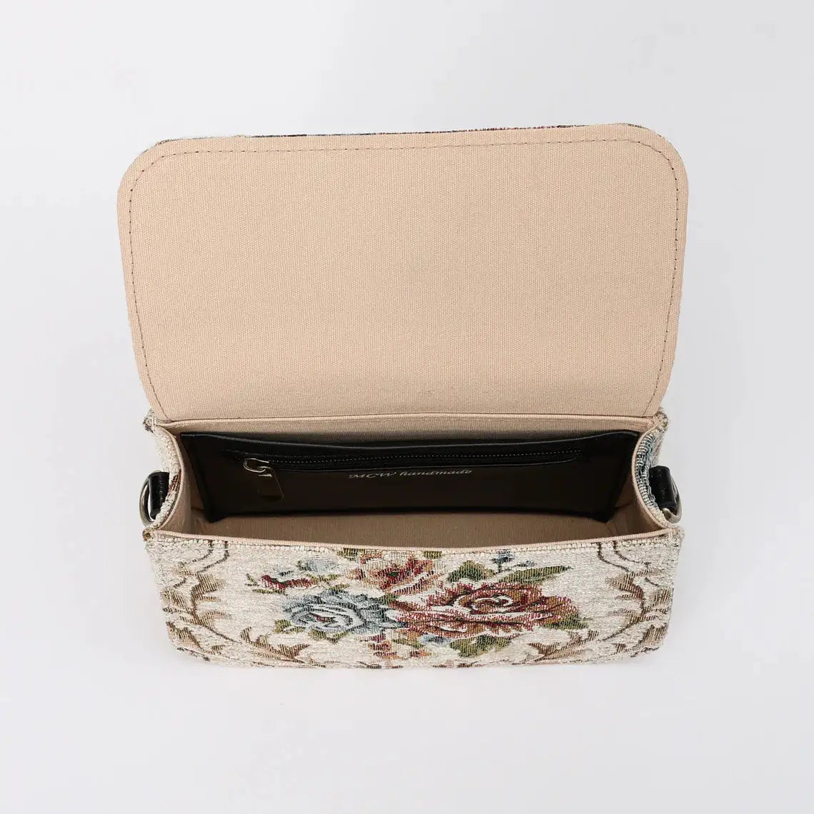 Floral Cream Flap Crossbody Bag carpet bag of America inside