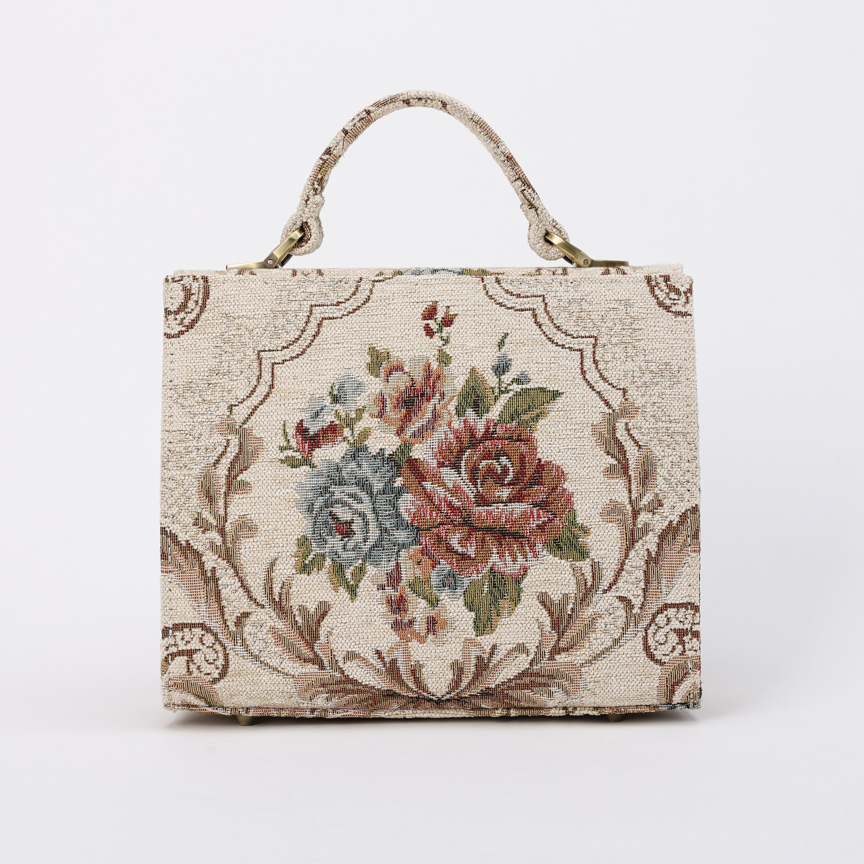 Floral Cream Flap Satchel Carpetbag of America back