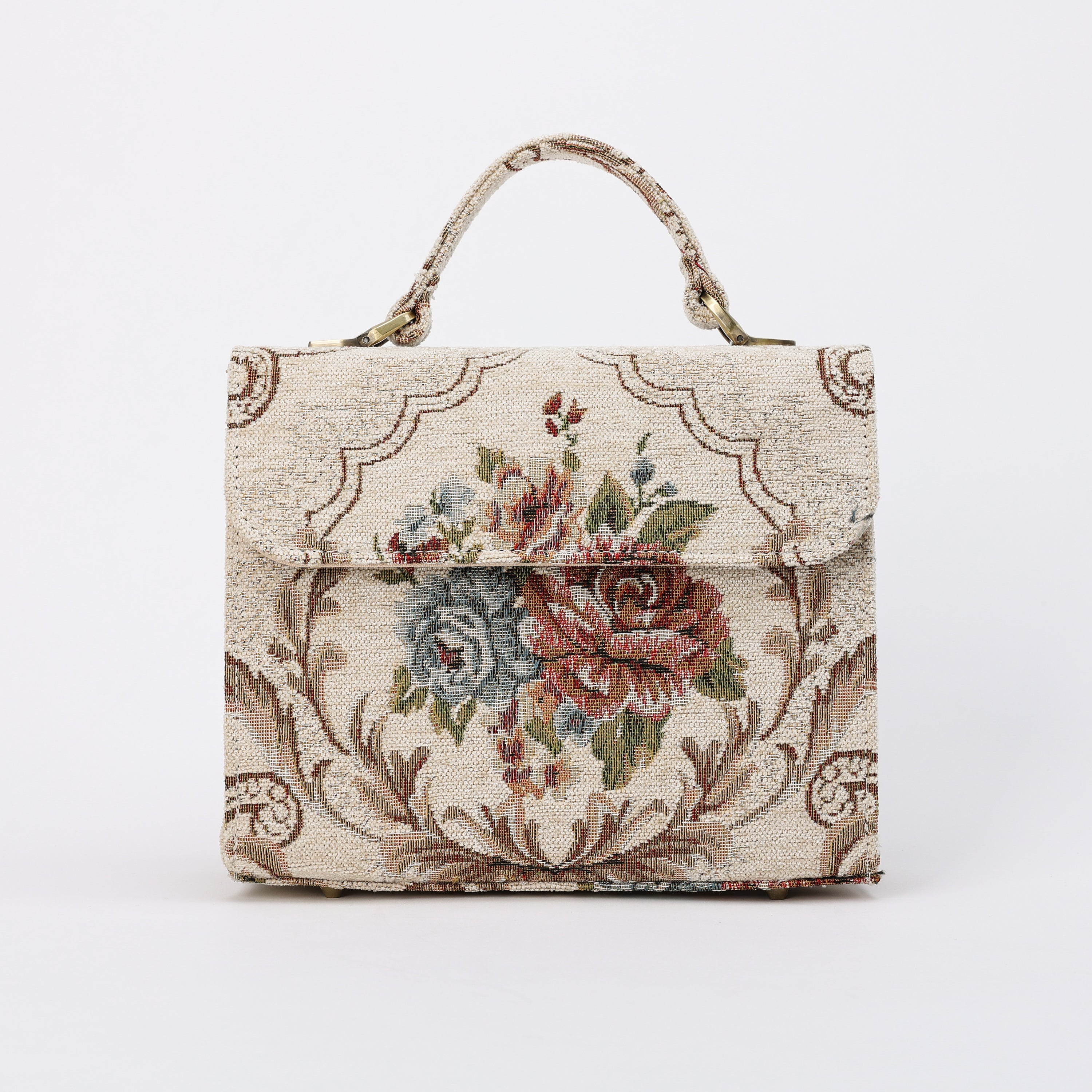 Floral Cream Flap Satchel Carpetbag of America main